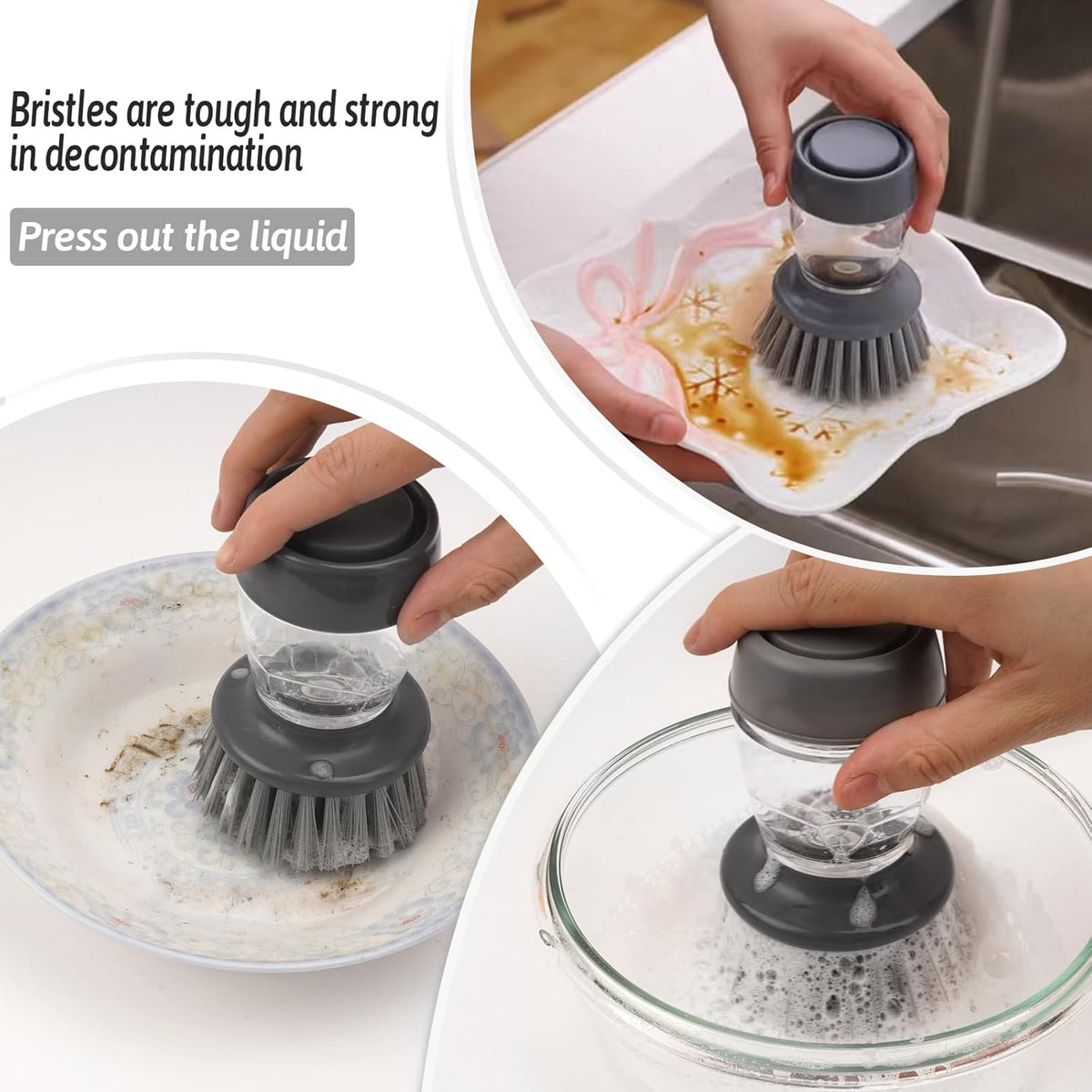 Palm Dish Brush with Soap Draining Tray Dispenser Kitchen Scrub Brush for Kitchen Dishes Pots Pans Sink Cleaning