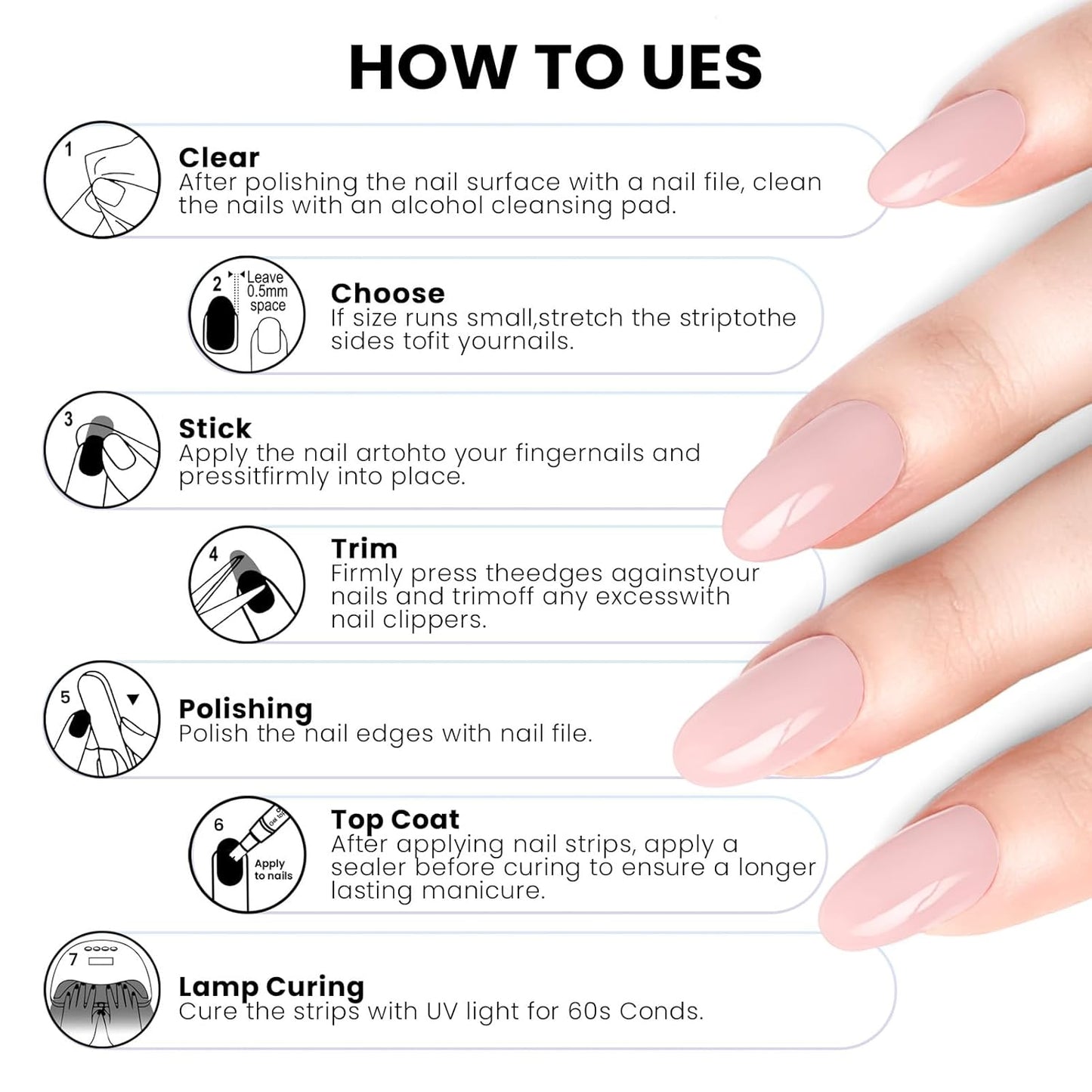 Semi Cured Gel Nail Strips | Built-In Gel Top Coat | UV Light Required | Salon Quality, Easy Application And Removal (Nude Glitter)