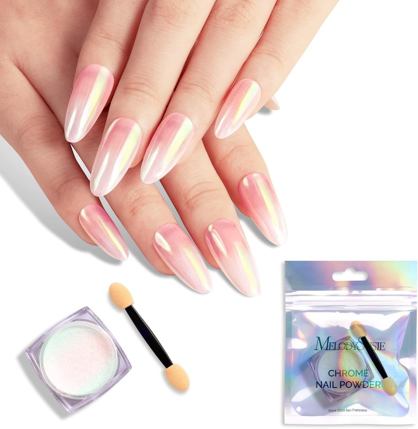 MelodySusie Chrome Nail Powder for Gel Nails, Aurora Fine Glitter Powder Mirror Effect Pigment Pearlescent Mermaid Pigment Pearl Glitter for Home DIY Salon Use