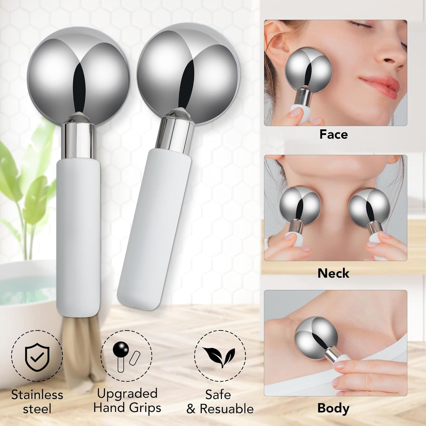 Floraison Unbreakable Stainless Steel Magic Cooling Beauty Facial Sticks for Face, Neck & Body Cryo Sticks & Cold Roller for face Puffiness & Wrinkles, Wine-Chilling Wands