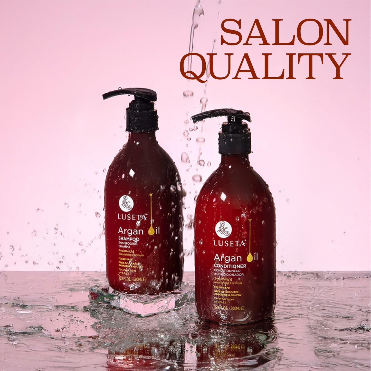 Luseta Argan Oil Shampoo and Conditioner Set Thickening for Thin & Dry Hair Smoothing & Nourishing Anti- Frizz for All Hair Types Sulfate Free for Men and Women 2 x16.9Fl Oz