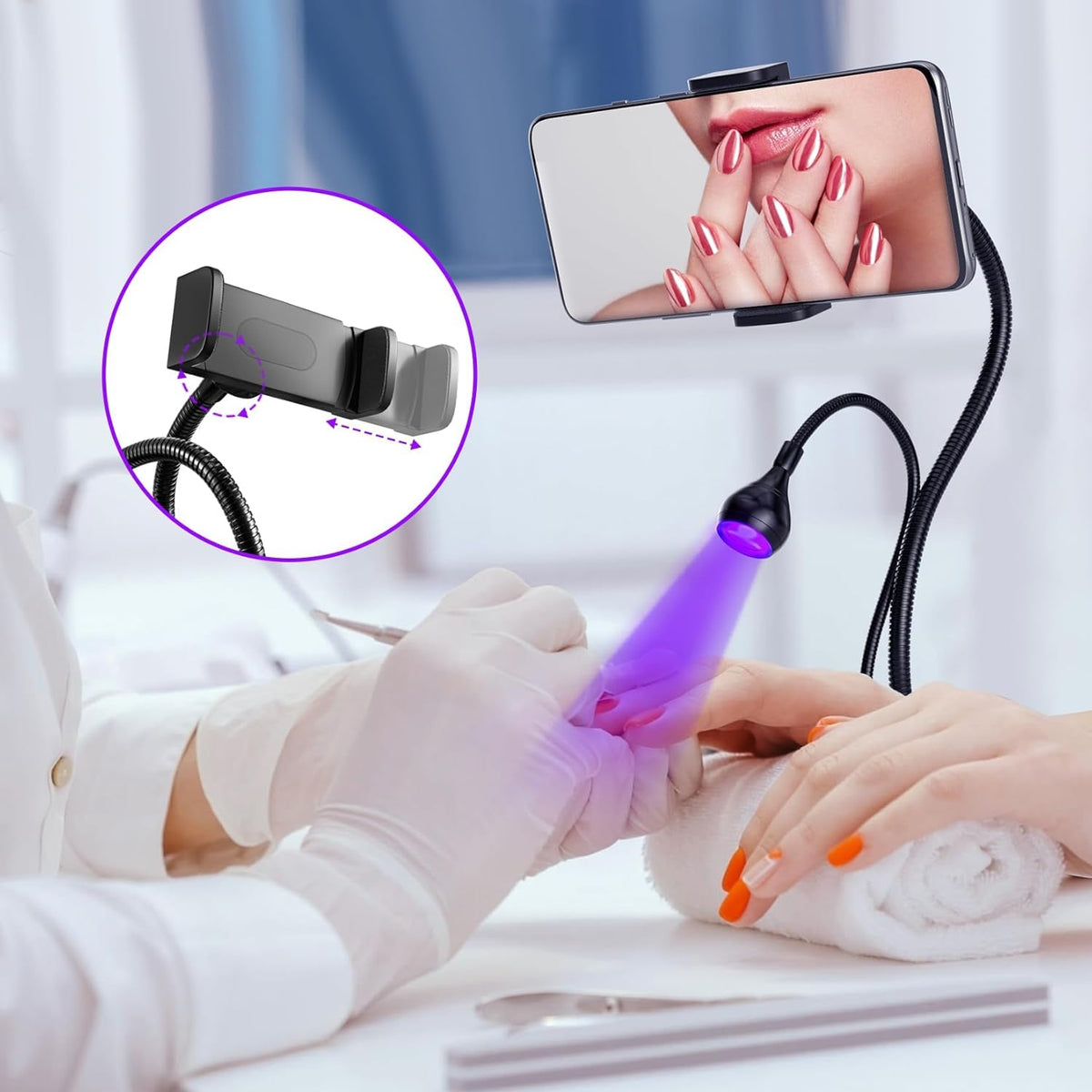 AORAEM LED Nail Lamp LED Light for Nails Quicky-Dry Gooseneck UV Nail Light with Phone Holder, Nail Dryer for Gel Polish with Portable Curing Lamp for Professional Home DIY Salon