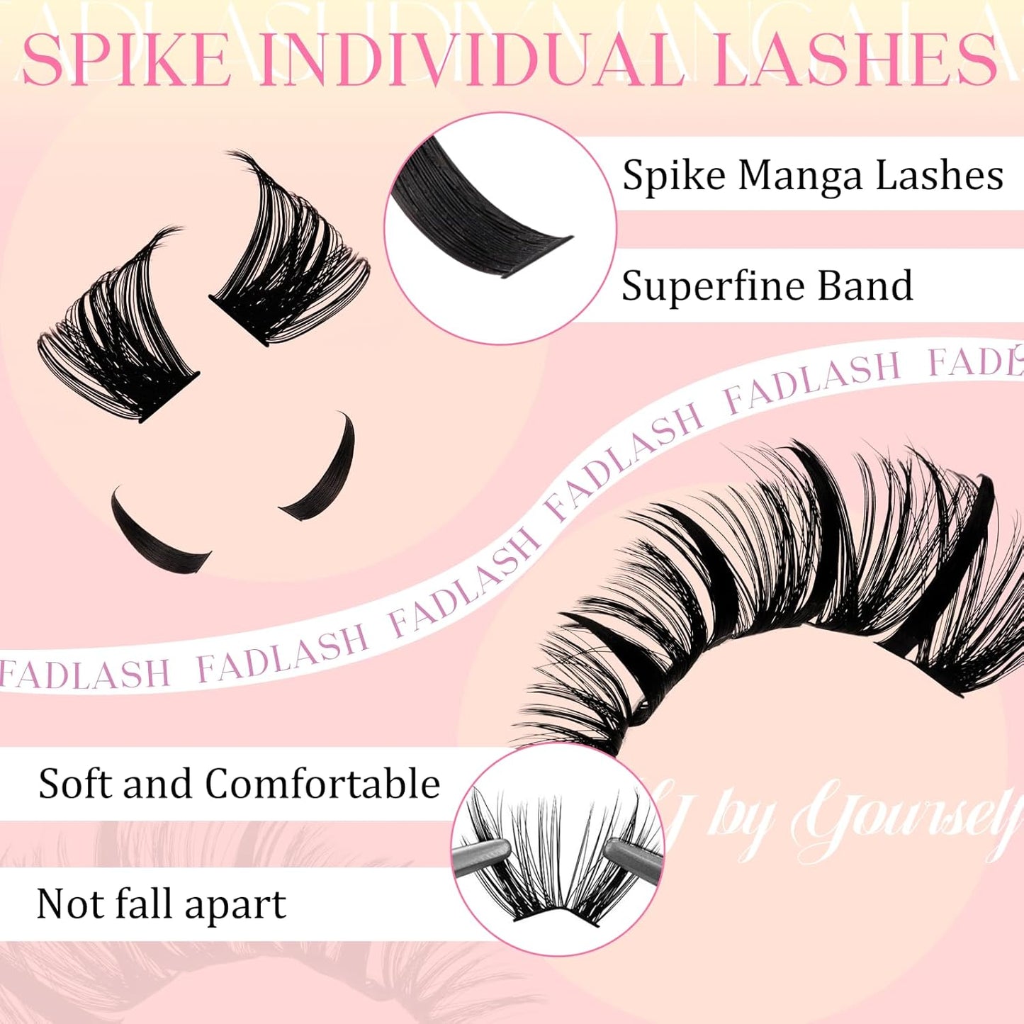 Lash Clusters 80D+100D Eyelash Clusters 10-18mm Spikes 14-20mm Thick Volum Manga Lashes with D Curl DIY Fairy Lash Clusters with Spikes by FADLASH