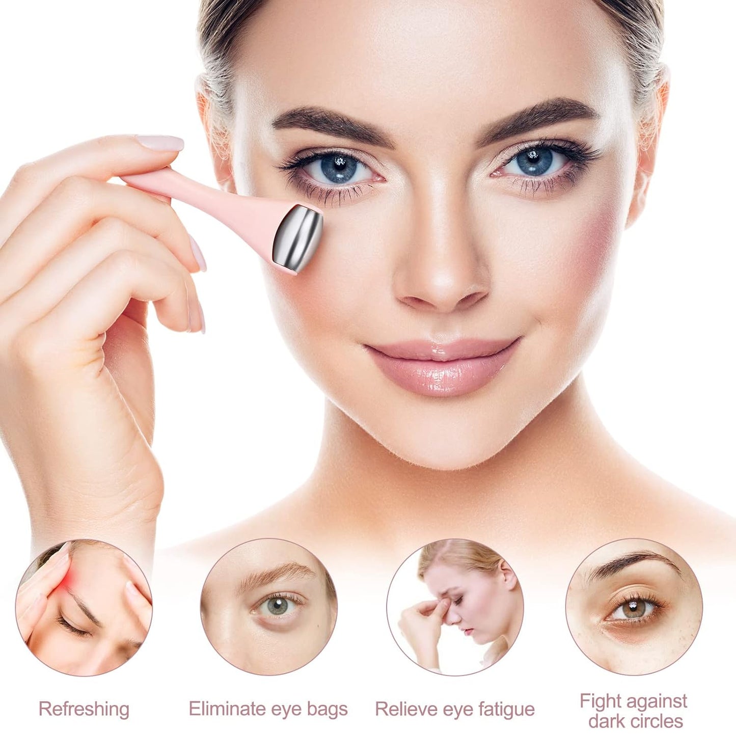 MAANGE Mini Eye & Face Rollers for Eye Massager, Stainless Steel Eye Ice Roller for Relief Puffiness Migraine Skincare Facial Roller (Pink)