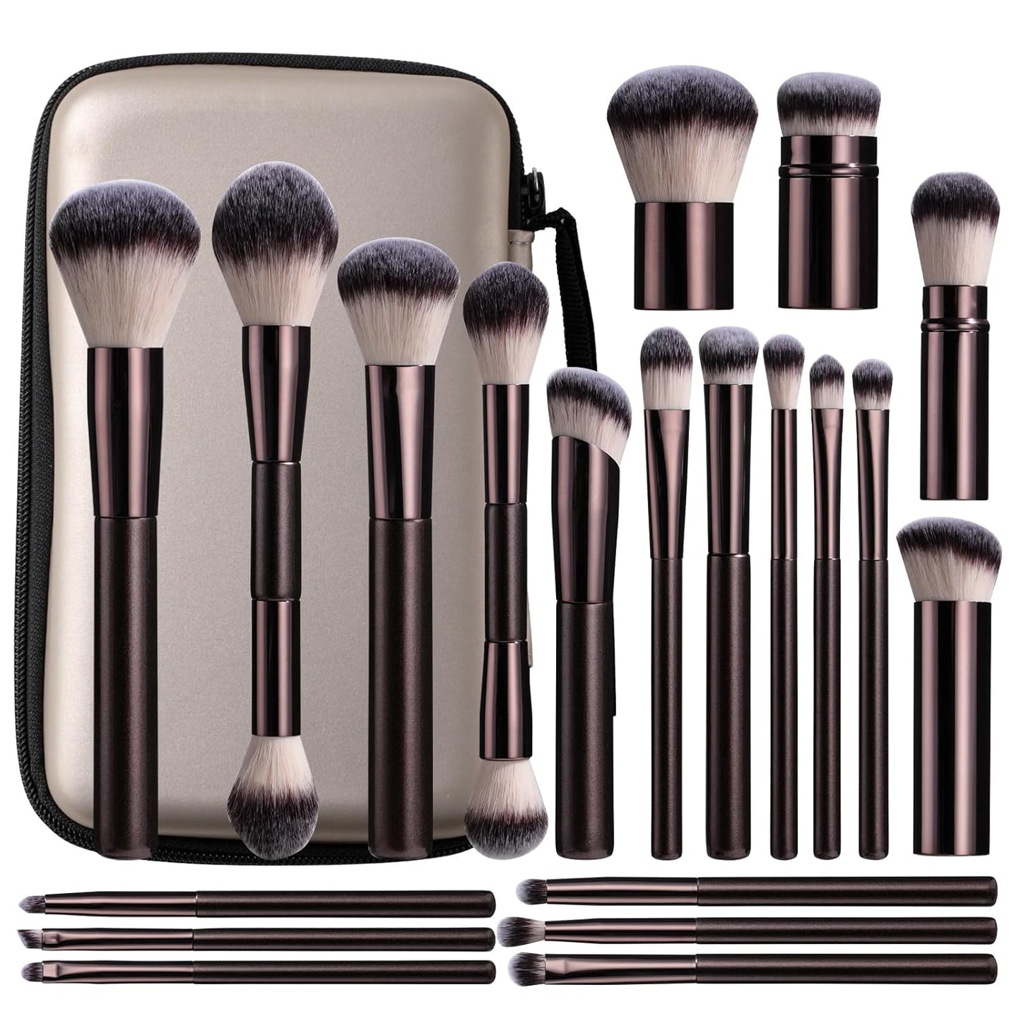 BS-MALL Professional Makeup Brush Set With Portable Case - Eyeshadow Brush, Concealer Brush, Blush Brush & Foundation Brush For Travel 20 Pcs, Labeled Daily Use & Versatile Occasions