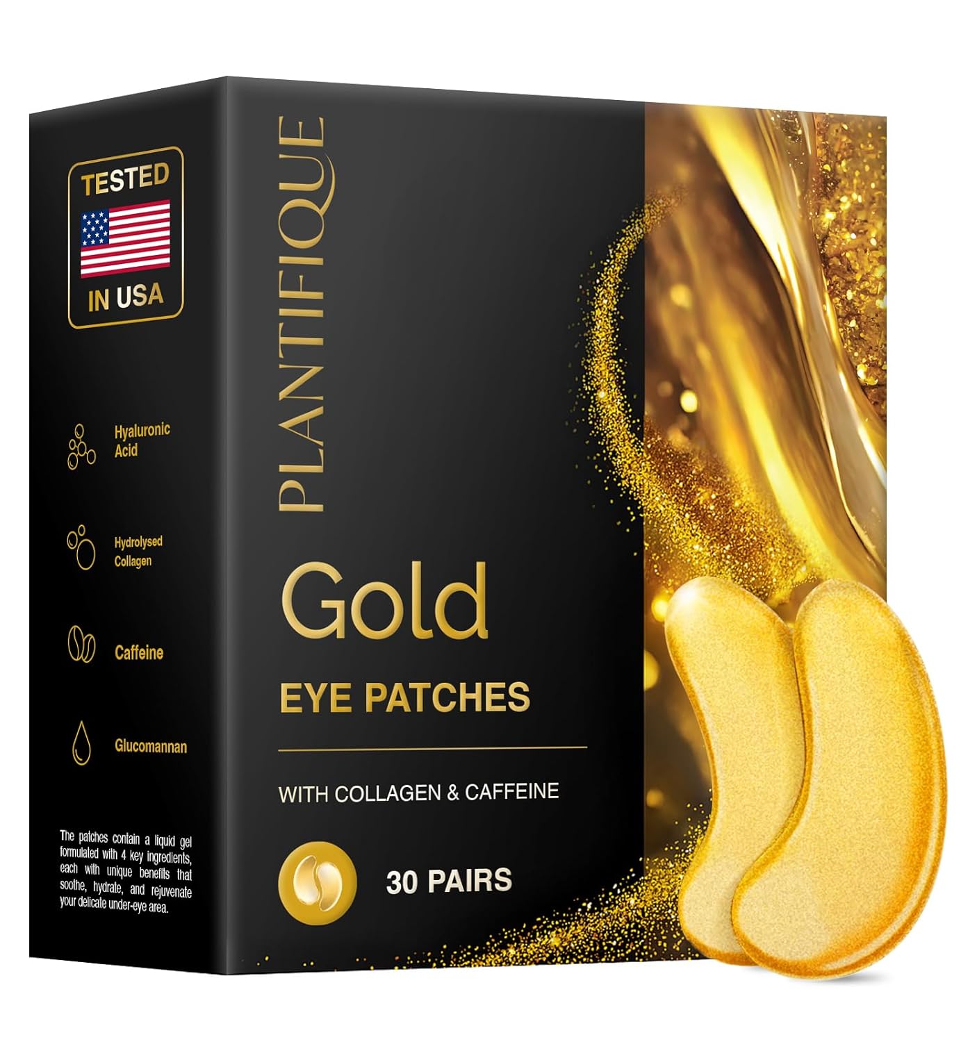 PLANTIFIQUE Gold Eye Patches for Puffy Eyes | 30 Pairs | Gifts | Under Eye Masks for Dark Circles | Puffiness Eye Gels | Eye Mask Skincare
