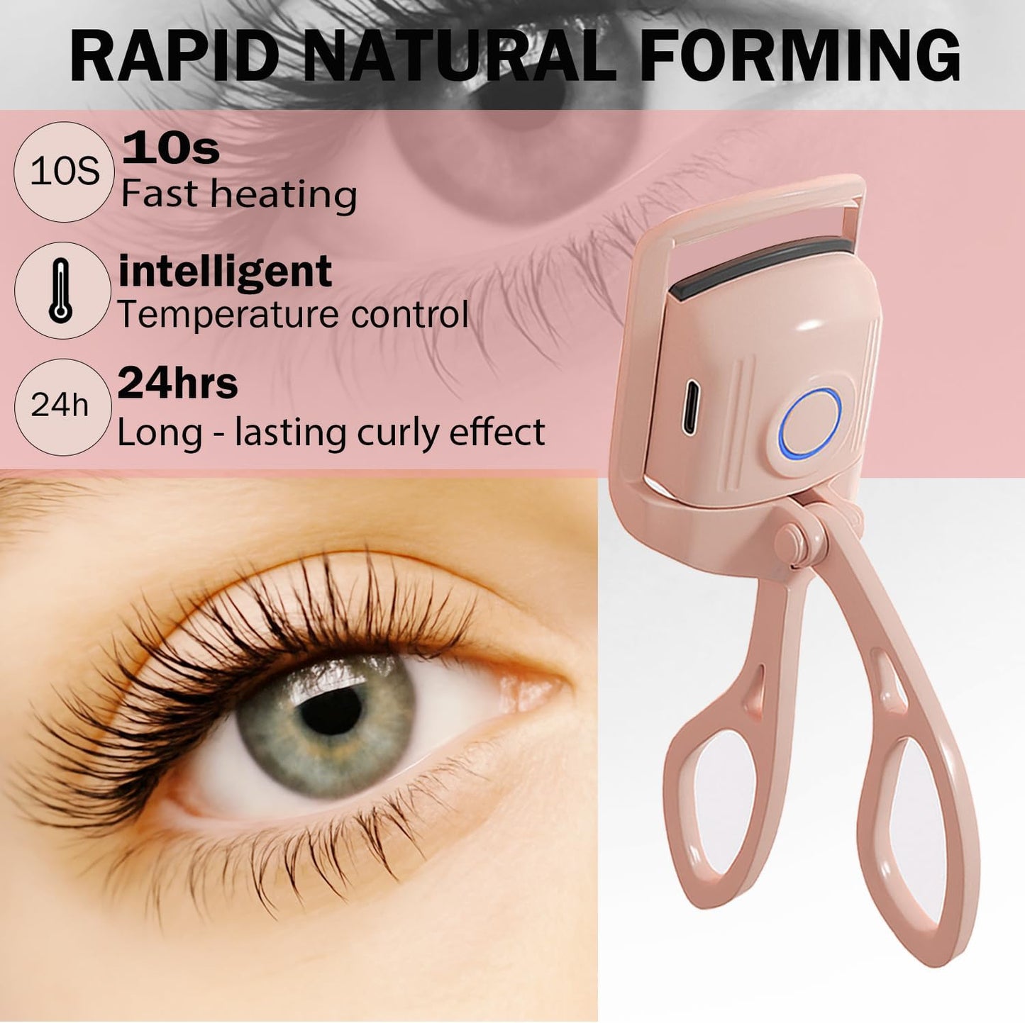 Heated Eyelash Curler, Rechargeable Electric Eyelash Curler, 3-Level Temperature Control, 24 Hour Long Lasting Curl, Suitable for All Beauty Enthusiasts