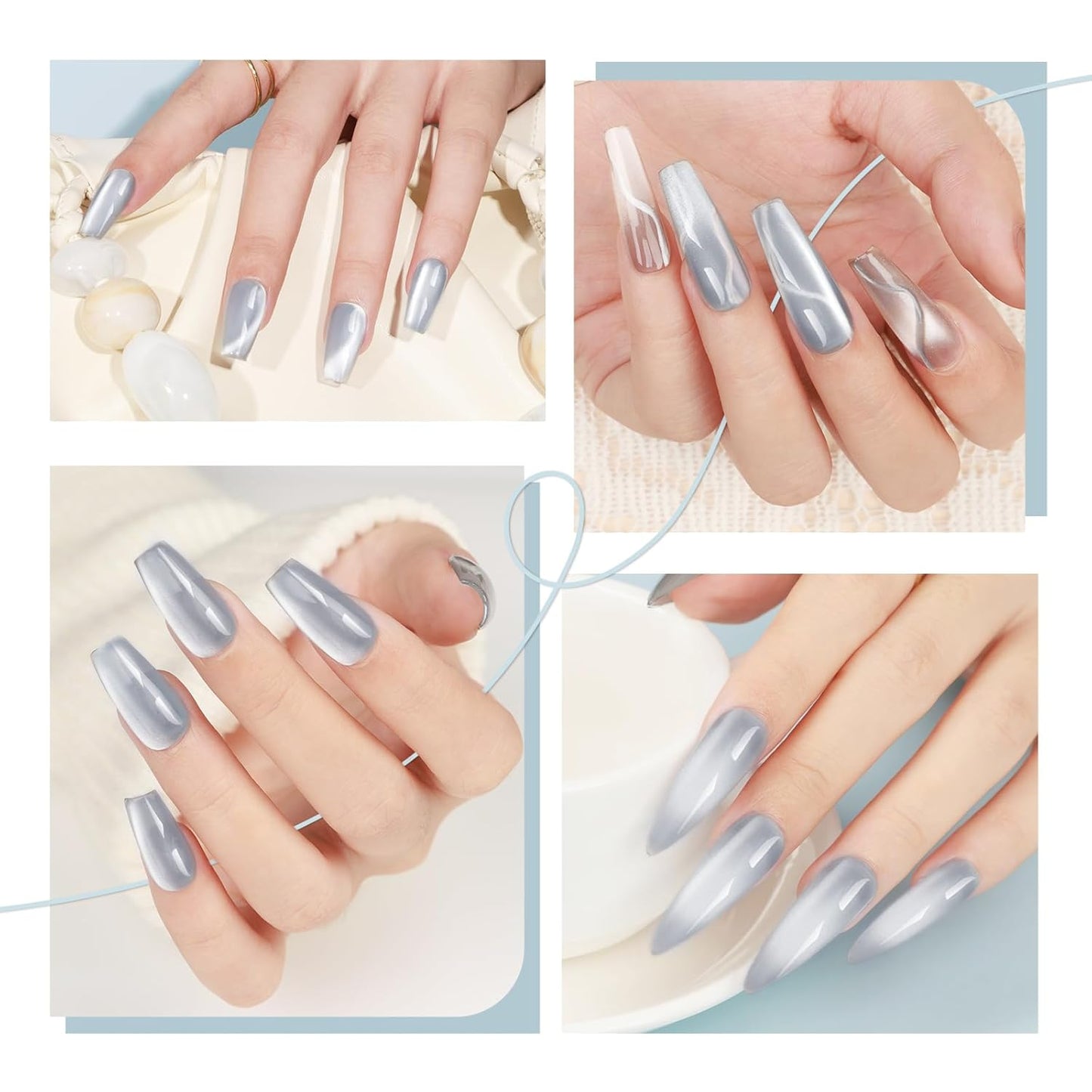 Cat Eye Gel Nail Polish Moonlight Magnetic Nail Polish Silver Glitter Mirror Glass Smoothie Cateye UV Gel Polish Holographic for Nail Art Manicure DIY at Home 1PC 12ML