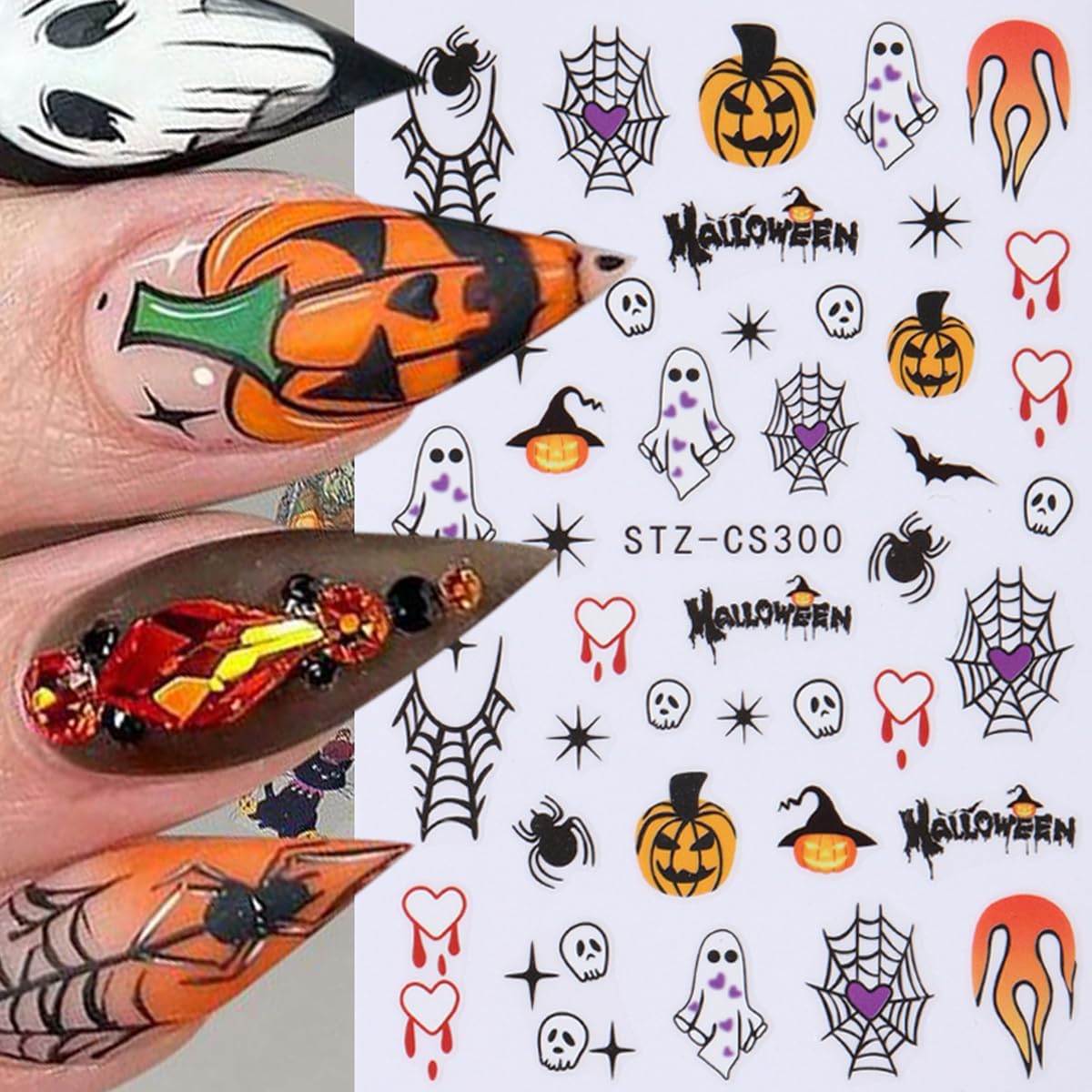 6 Sheets Halloween Nail Stickers 3D Self Adhesive Gothic Spooky Spider Web Stitch Spider Nail Design Supply Halloween Nail Art Stickers Supply Pumpkin Ghost Nail Decals for Women DIY Manicure Tips