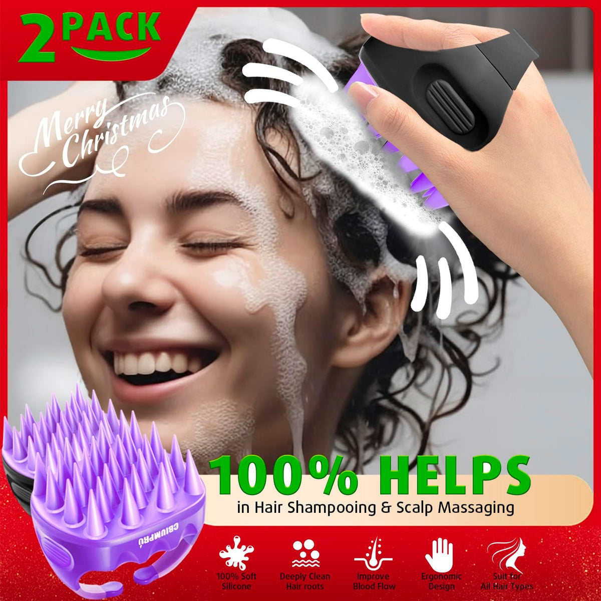 Cbiumpro 2-Pack Scalp Massager Shampoo Brush, Ultra Soft Silicone Scalp Scrubber Exfoliator Brush for Hair Growth & Dandruff Removal - 100% Fit All Hair Types