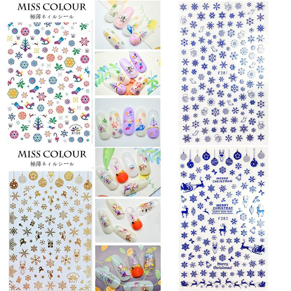 1500+ Patterns Christmas Nail Art Stickers Decals, Kalolary Self-adhesive Nail Stickers Santa Claus Snowflake Snowman Christmas Bell Tree Stick Elk for Christams Nail Decorations (12 Sheet Large Size)