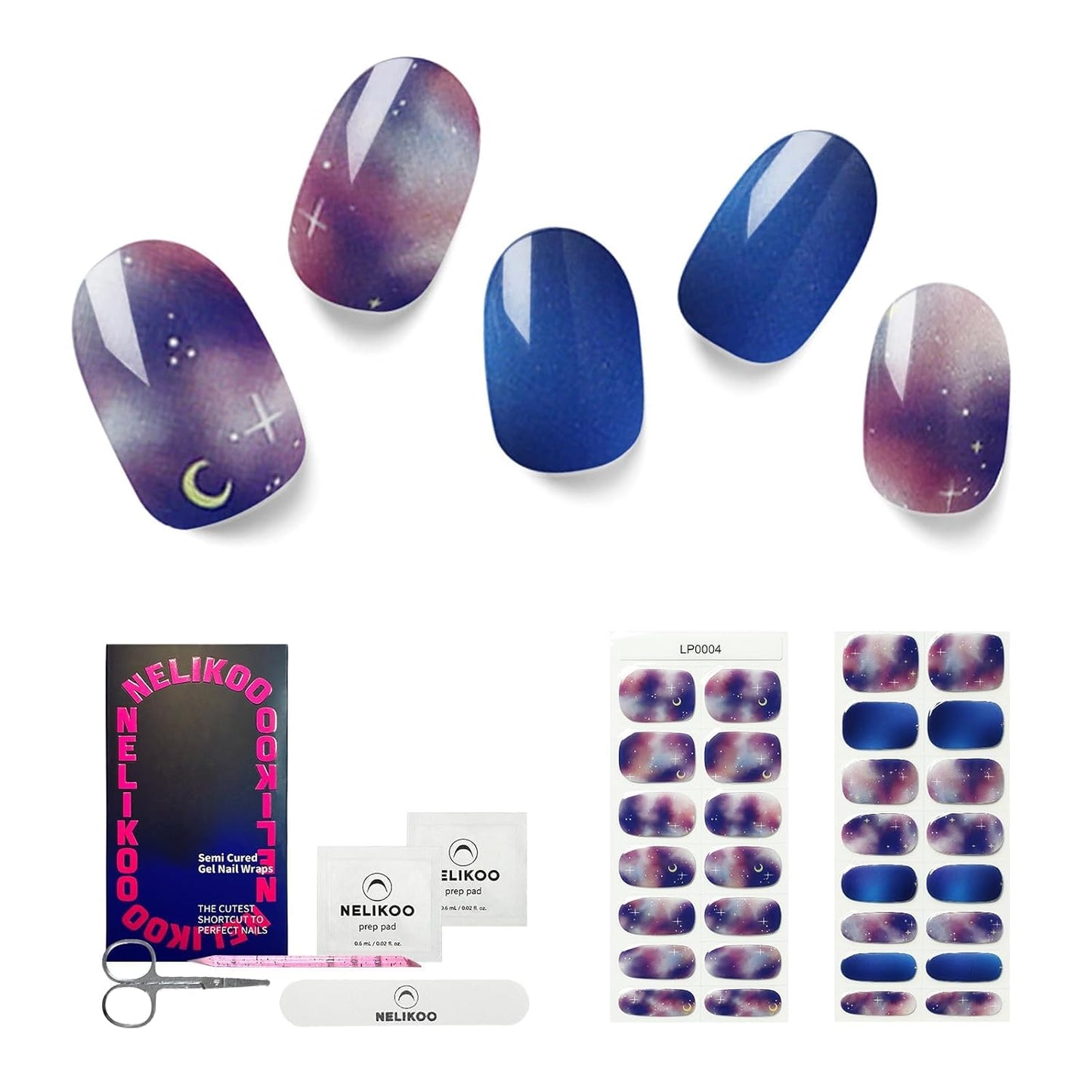 Semi Cured Gel Nail Strips, 30 pcs Gel Nail Stikers, Gel Nail Wraps Semi Cured, Salon-Quality, 2 Weeks Long Lasting, Starry Sky