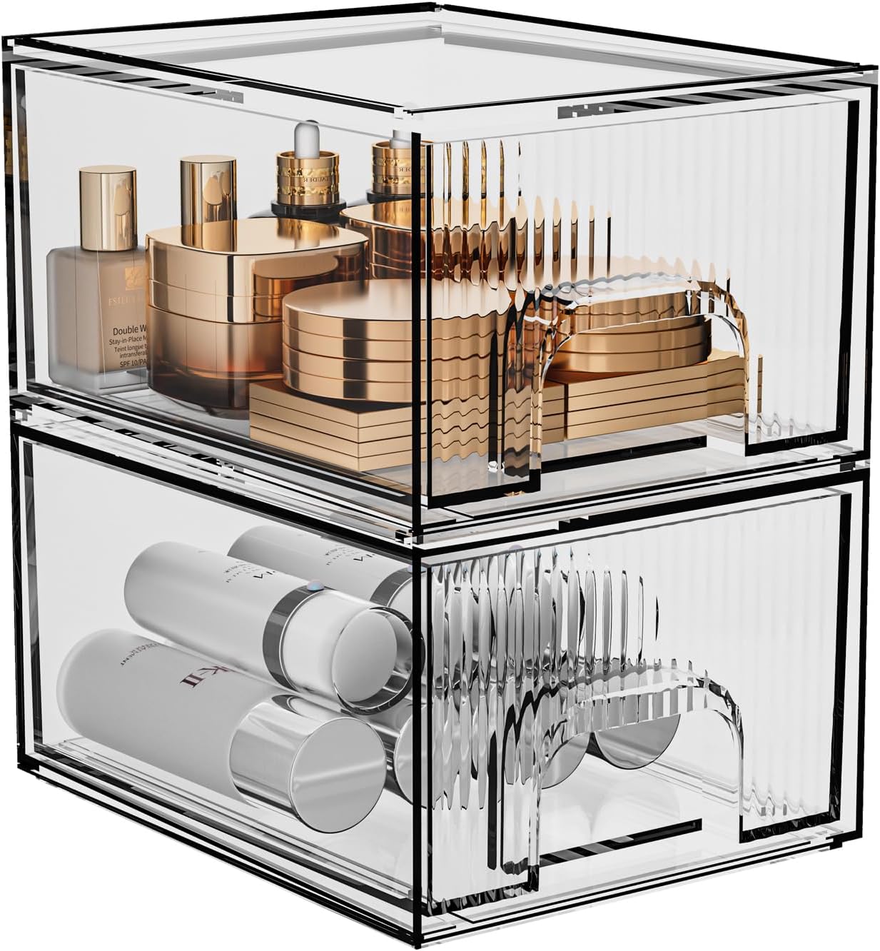 2 Pack Clear Stackable Acrylic Drawer Organizer for Vanity Bathroom Cabinet Storage
