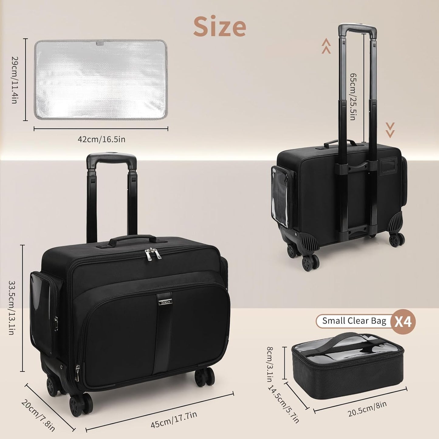 Professional Rolling Makeup Case Extra Large Travel Cosmetic Trolley with Removable Pouches &amp; 360° Wheels