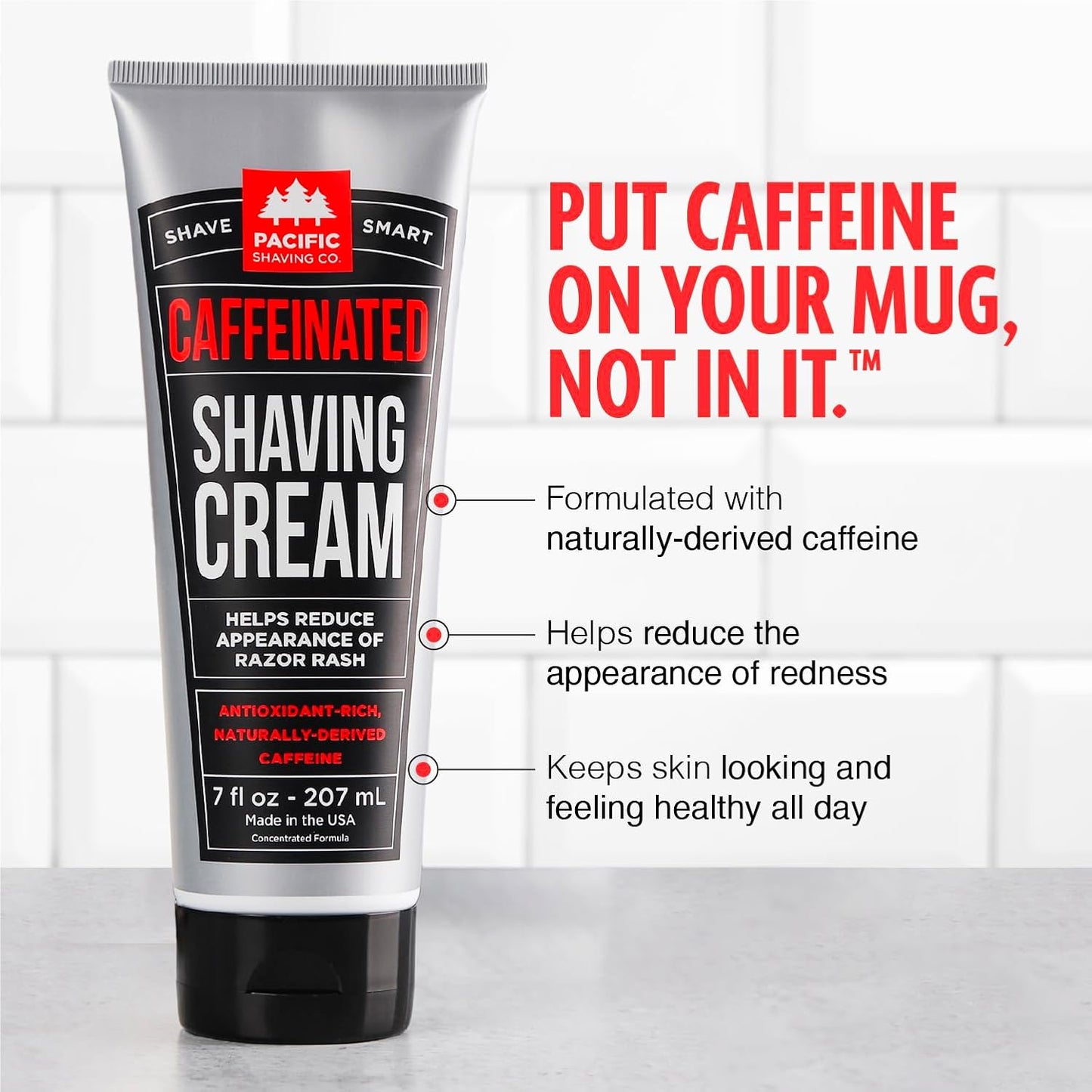 Pacific Shaving Company Caffeinated Shaving Cream - Caffeine, Shea Butter + Spearmint Antioxidant Shaving Cream - Clean Formula for Hydrating, Redness Reducing + Irritation-Free Shave (3.4 Oz, 2 Pack)