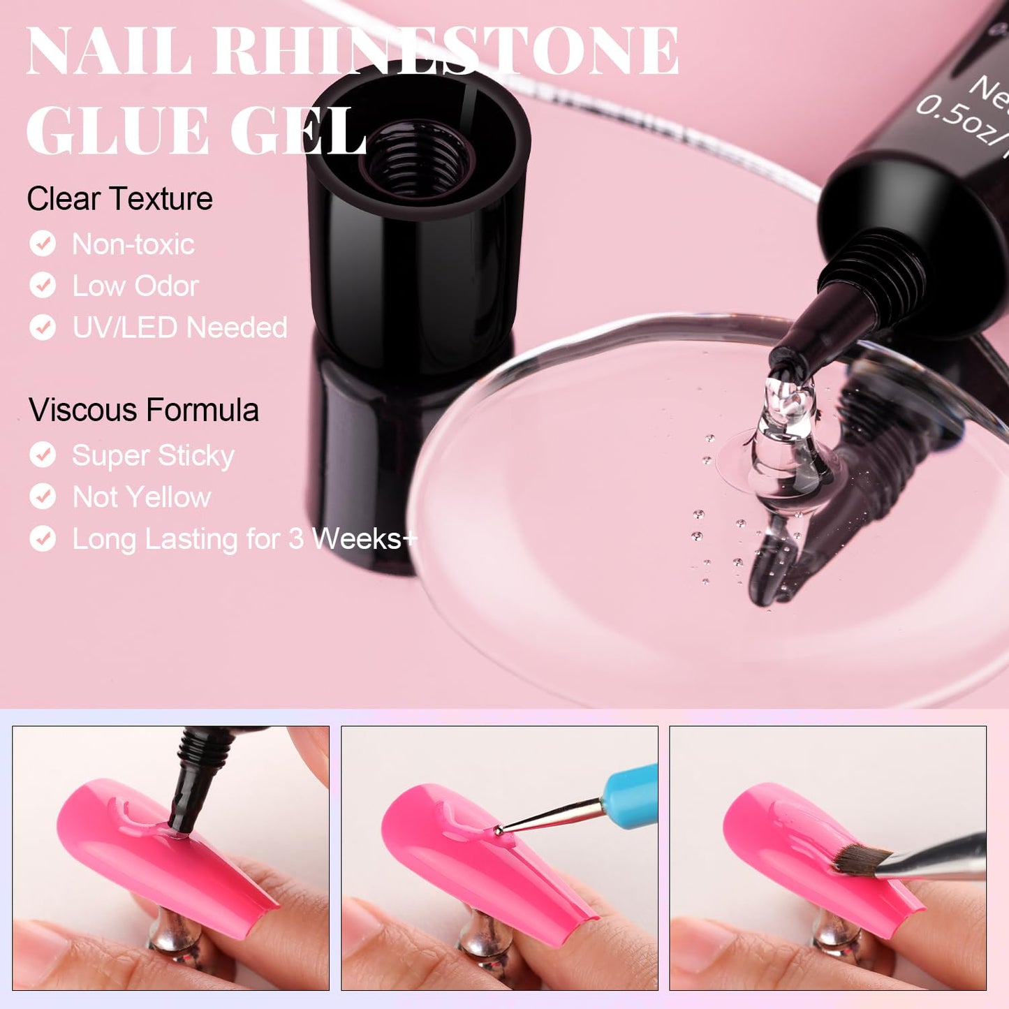 3D Flowers for Nails, Cute Flower Nail Charms, Manicure Kit with Nail Rhinestone Glue Gel, Colorful Acrylic Petal with Caviar Beads, Rhinestones for Nails & Gem Gluewith Dotting & Pickup Tools