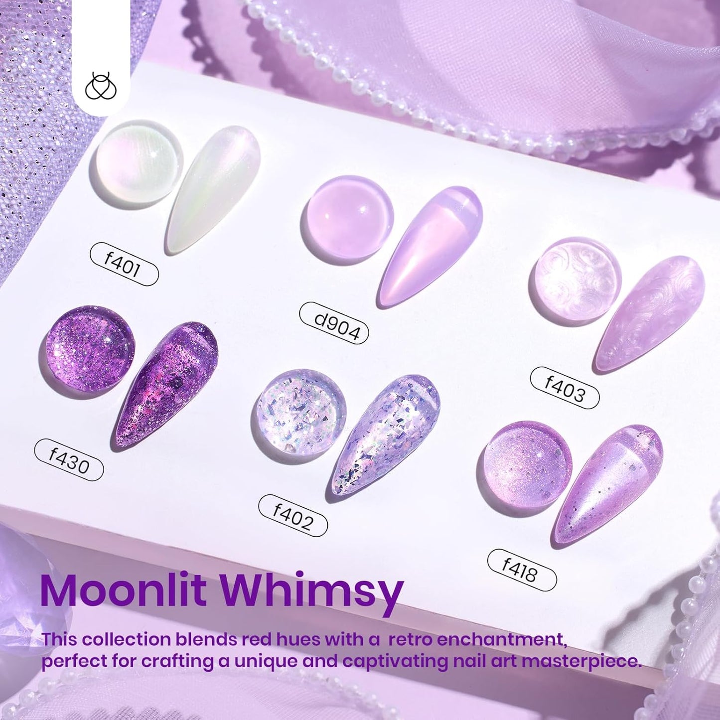 Beetles Purple Gel Nail Polish Set, 6 Color Spring Purple Shimmer Pearl Jelly Gel Polish with Nail Brush Soak Off LED Lamp Swirl Shell Thread Effect DIY Manicure Gifts for Mom