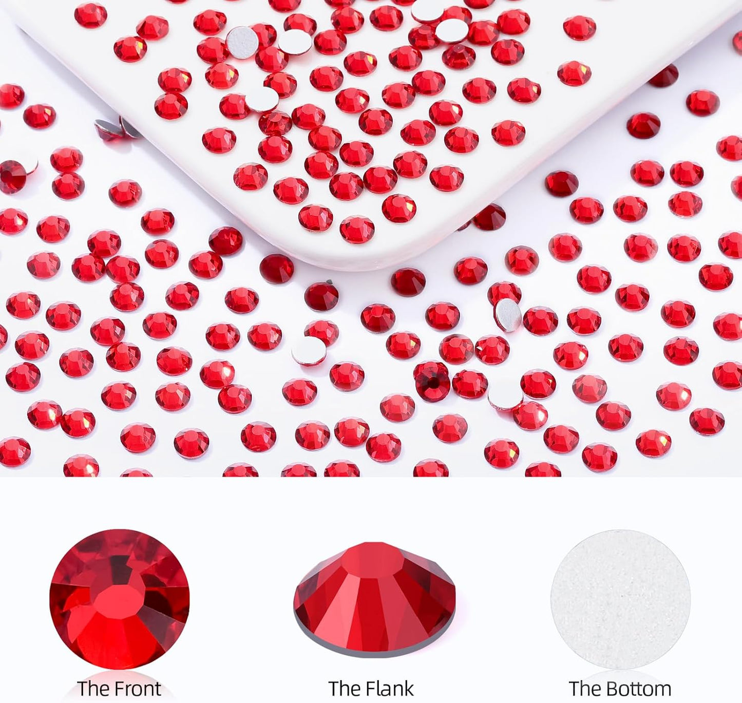 Red Flatback Rhinestones, Glass Rhinestones for Nail Art and Craft, Glue Fix, Loose Crystal Gemstones(Red, SS16, 2880pcs, 3.8-4.0mm)