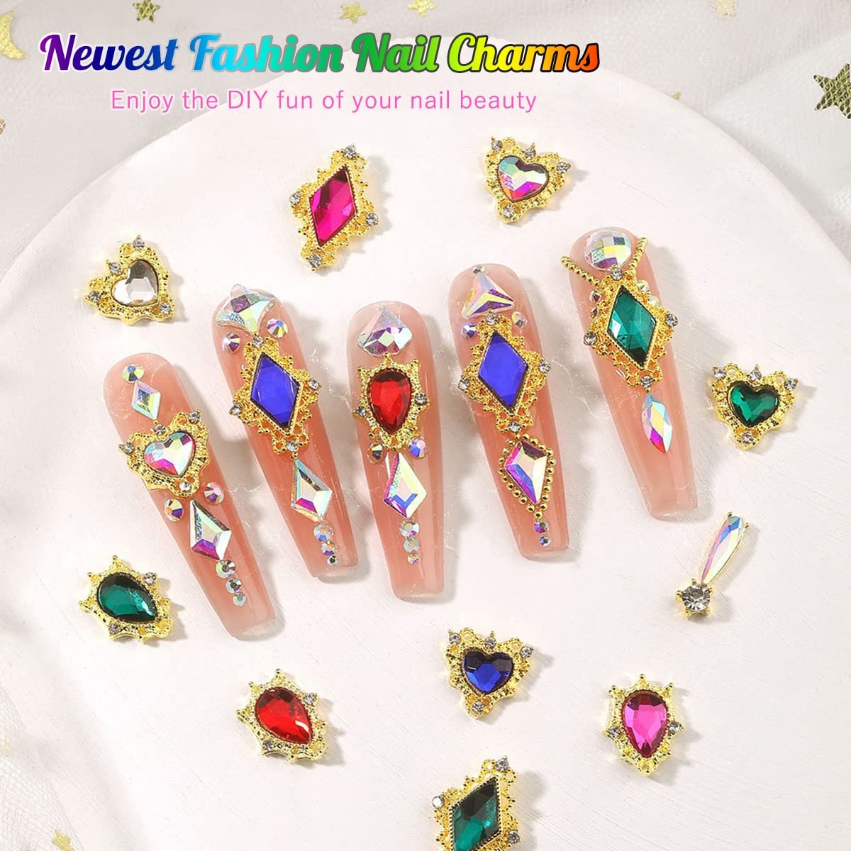 24pcs Crystal Clear Nail Rhinestones Luxury Nail Charms Crystal White Heart Charms for Nails 3D Big Nail Gems Diamonds Jewelry Stones Alloy Nail Art Studs Nail Art Decor w Box for Arylic Nails Crafts
