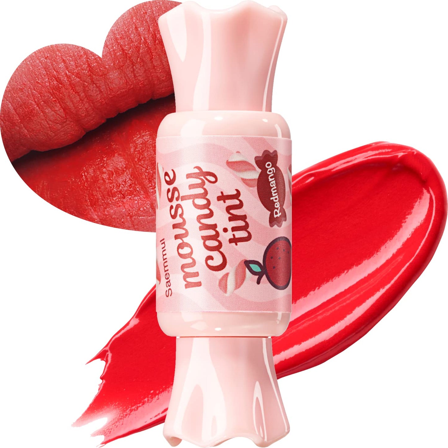 THESAEM Saemmul Mousse Candy Tint #1 Redmango Mousse - High Pigment Matte Finish Long Lasting Lip Stain with Honey Extracts to Hydrate Lips - Weightless & Smudge-Proof, 0.3 fl.oz.