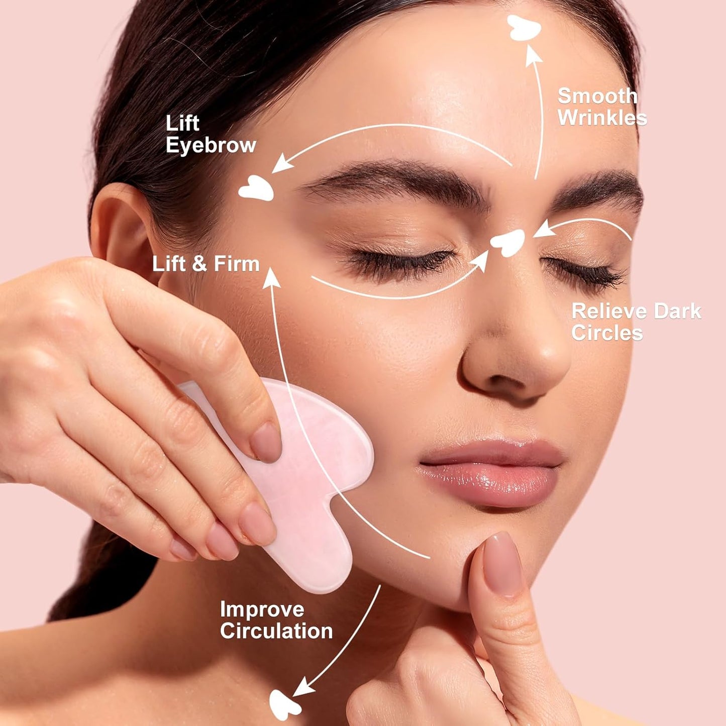 Gua Sha Facial Tools Guasha Tool Gua Sha Jade Stone for Face Skincare Facial Body Tensions Reduce Puffiness Festive (Pink)