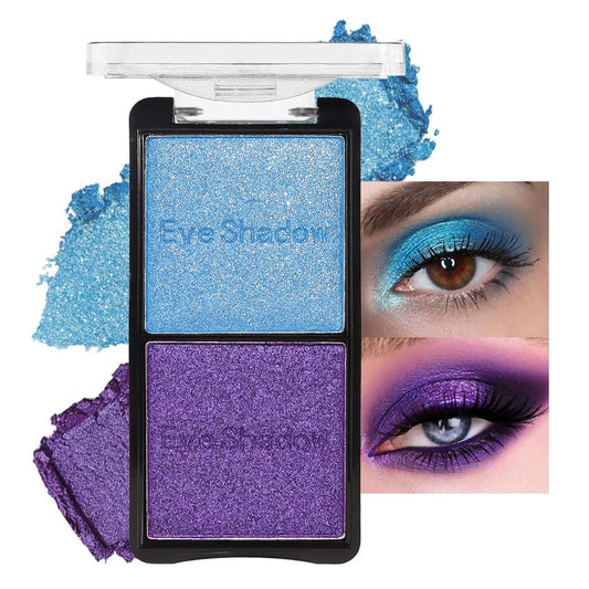 2 colors eye shadow makeup palette, Blue & Purple Eyeshadows Halloween Birthday Party Wear, high pigment eye, matte & shimmer metal eye shadow powder, Blendable, Ultra-Pigmented, Easy to Apply(02)