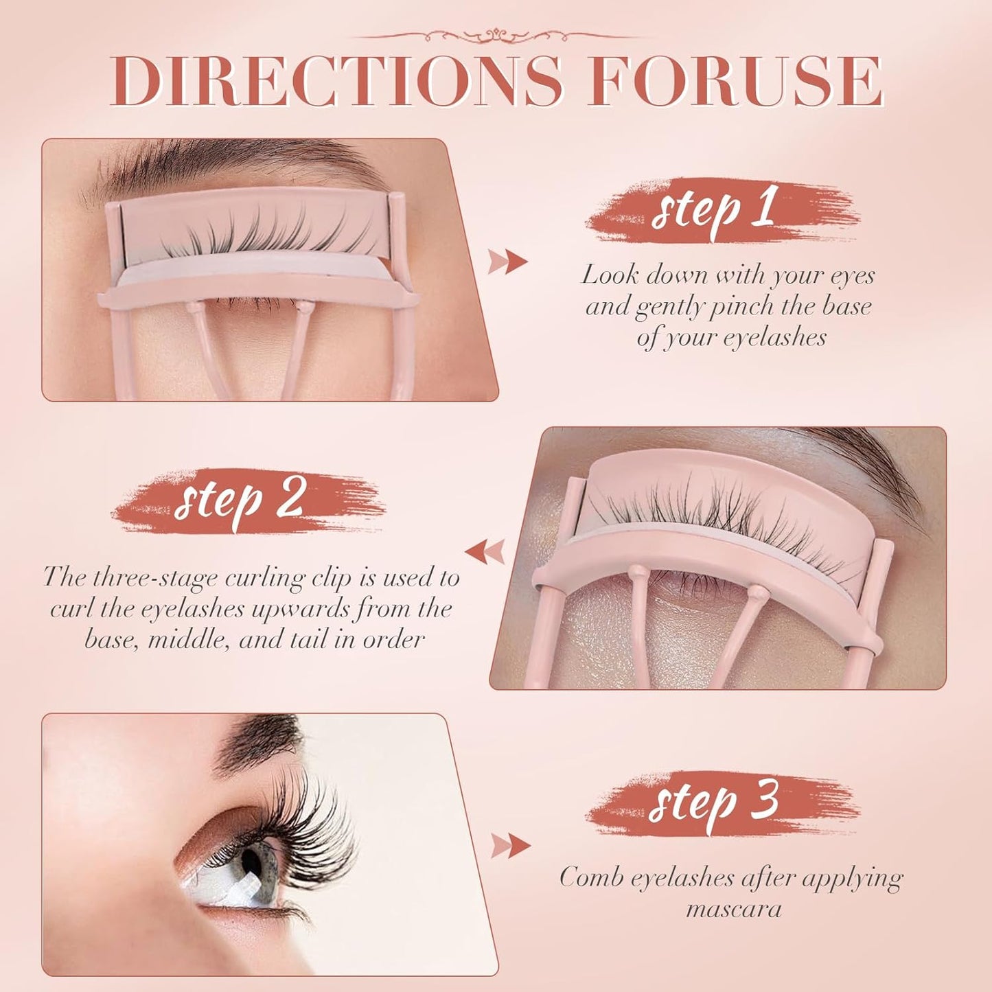 Eyelash Curler with Pads, Lash Curler with 10 Extra Silicone Replacement Pads, Comfortable Grip for Effortless Curling – Eyelashes for The Perfect Eye Contour (Rose Pink)