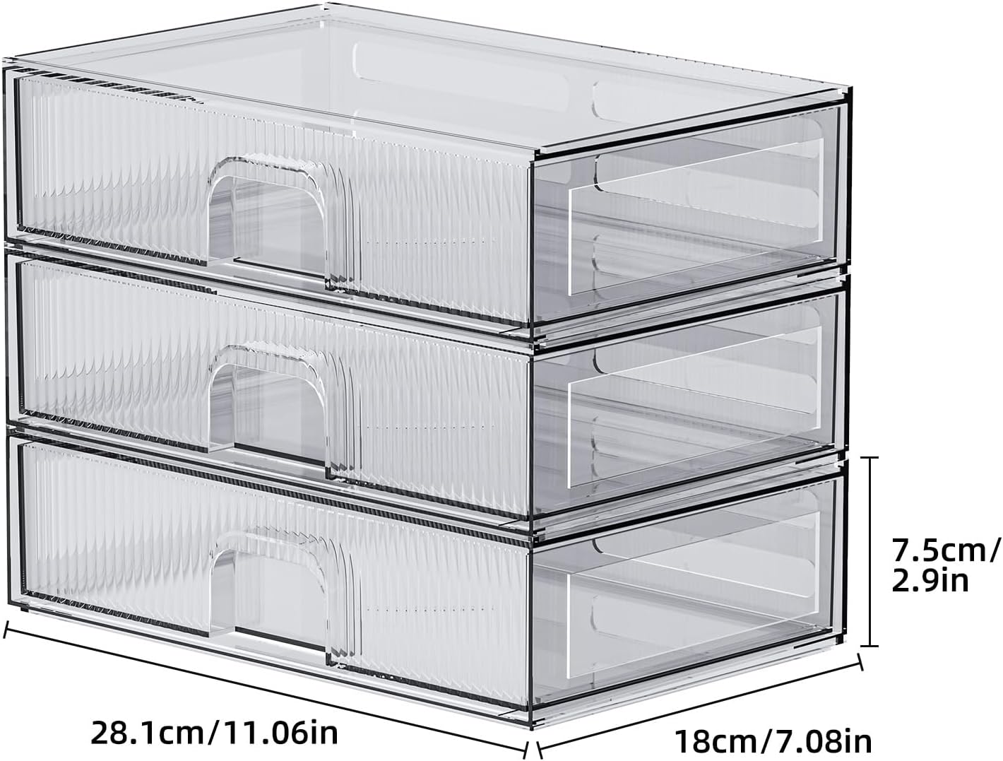 3 Piece Clear Stackable Acrylic Drawer Organizer Set for Vanity Bathroom Cabinet Storage