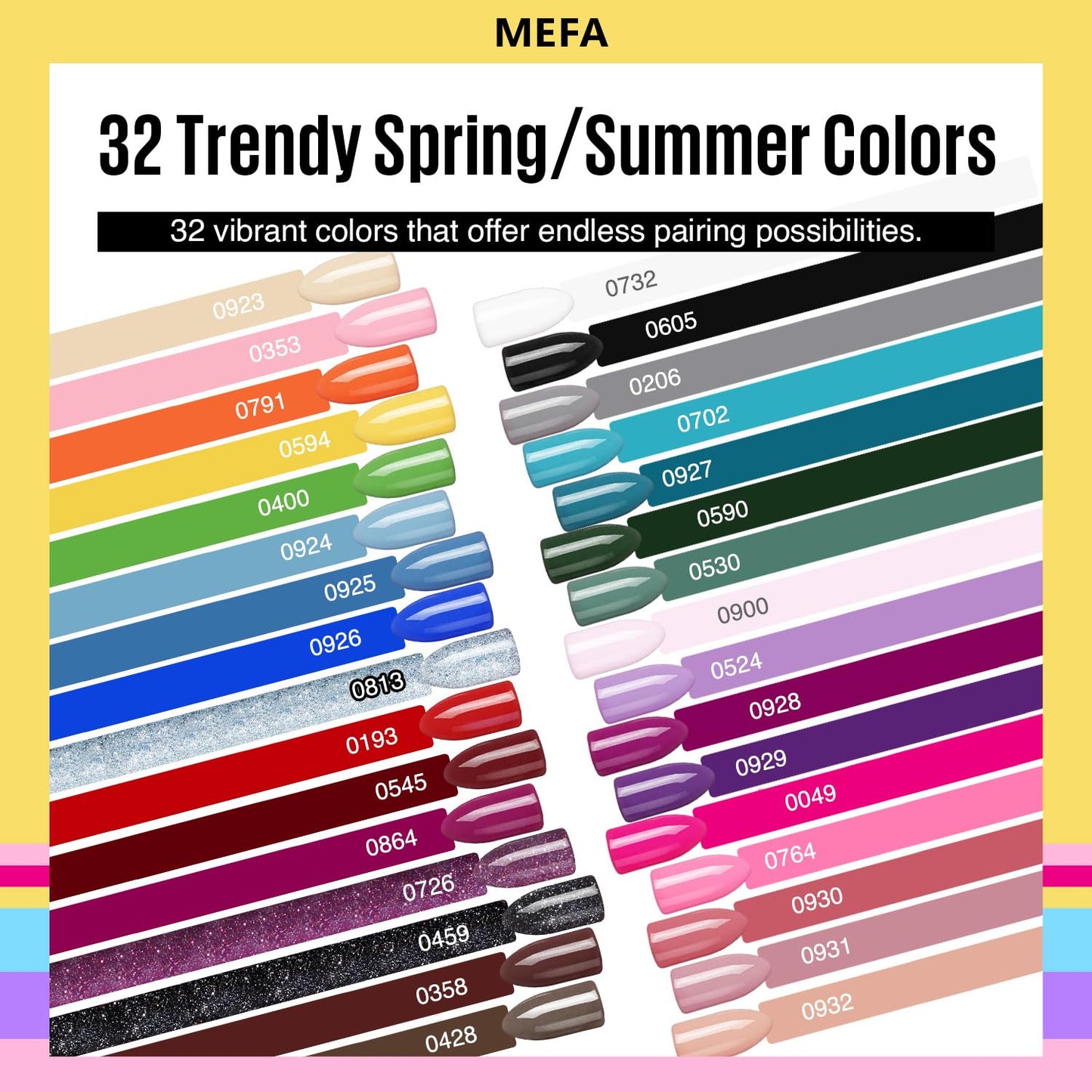 MEFA 35 Pcs Gel Nail Polish Set, 32 Colors Spring Collection Gel Nail Polish Pink Green Nail Art Manicure DIY Home Gifts for Women Girls Beginners