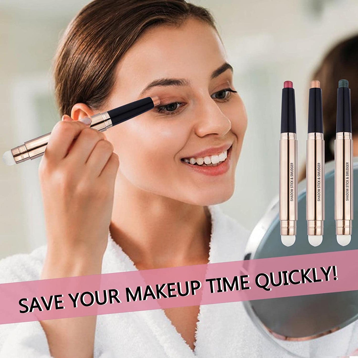 Blue Black Eyeshadow stick and Sponge Makeup Brush, Smooth Cream Shimmer Shadow Pencil Long Lasting Waterproof Eye Shadow Highlighter Stick Makeup , Hypoallergenic Eyeshadow, Highlighter Eye Liner