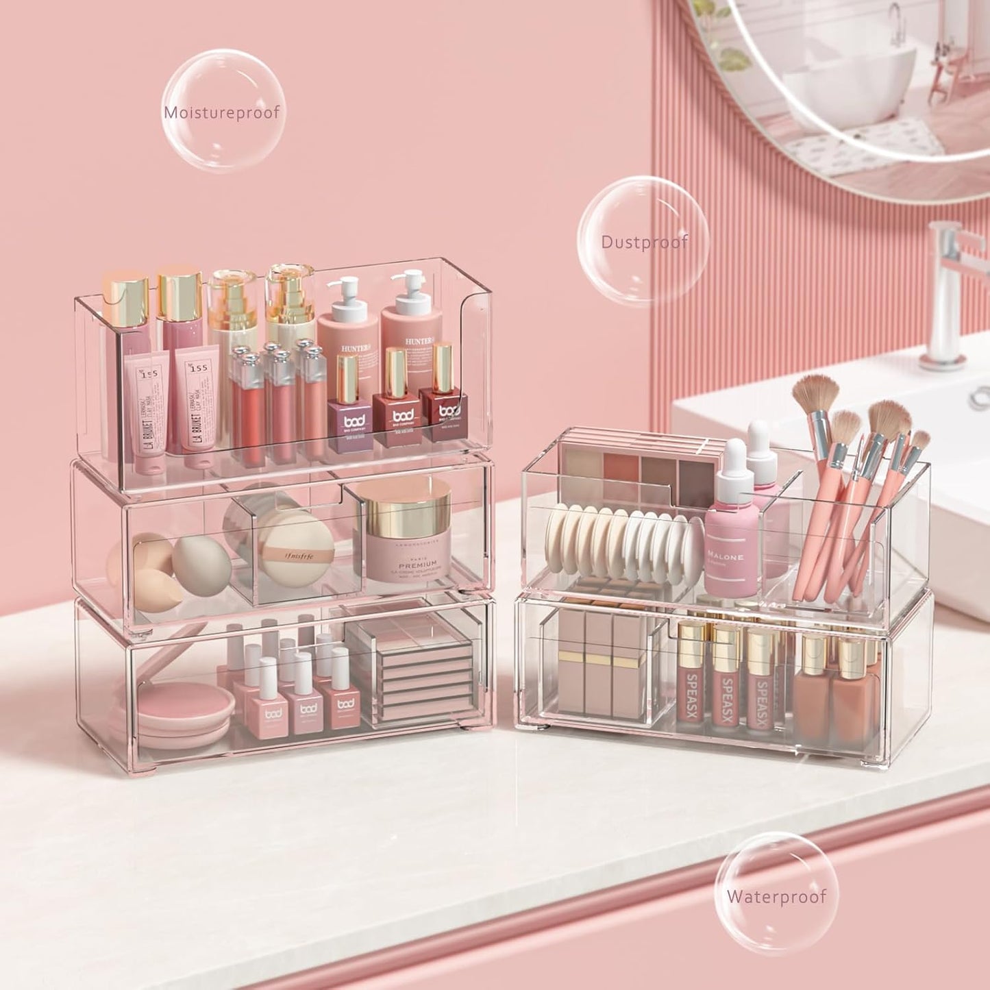 Stackable Storage Drawers Bathroom Drawer Organizer Clear Plastic Storage Bins Medicine Cabinet Organizer Makeup Organizers w Removable Divider Home Workspace Office Desktop Vanity Gift Idea 1Pack
