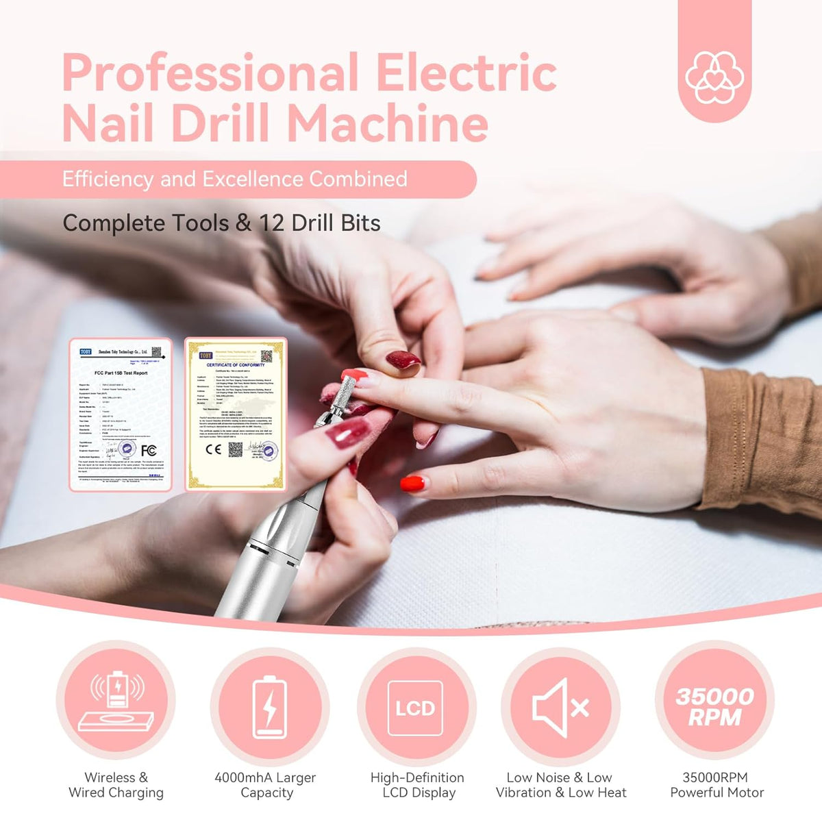 SAVILAND Professional Nail Drill – 35000 RPM Electric Nail Drills for Acrylic Nails with Ceramic Corn Head Nail Drill Bits Professional for Nails Manicure Tools and Pedicure Kit