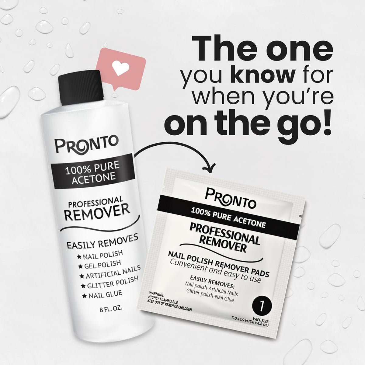 Pronto Acetone Nail Polish Remover Pads, 10 Pcs. Individually Wrapped Acetone Wipes, Pure Acetone Wipes Remover For Salon & Home - Quick Polish Nail Soak Pads