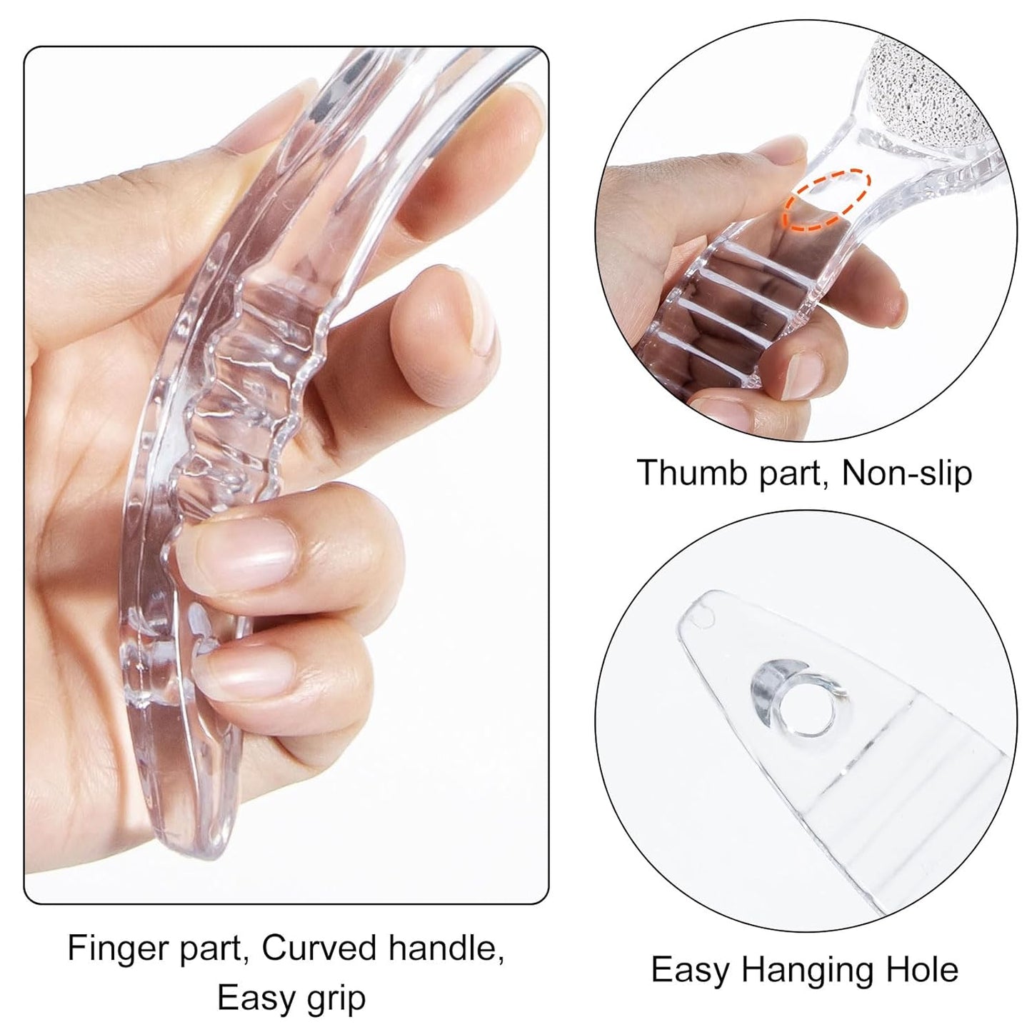 2 Pcs Foot Pumice Stone Brush Calluses Remover, Ooloveminso Large Foot Scrubber Foot File with Handle 2 in 1 Suitable for Horniness Foot Spa, Foot Care Smooth Skin (Transparent)