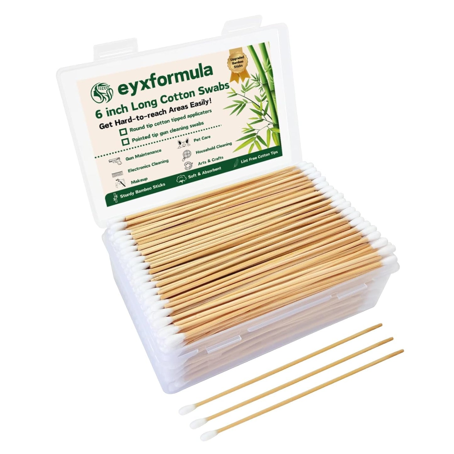 400 Pcs 6 Inch Long Cotton Swabs with Storage Box - 100% Natural Cotton Buds with Bamboo Sticks - Non Sterile Cotton Tipped Applicators for Dog Ear & Gun Cleaning, Makeup Remover