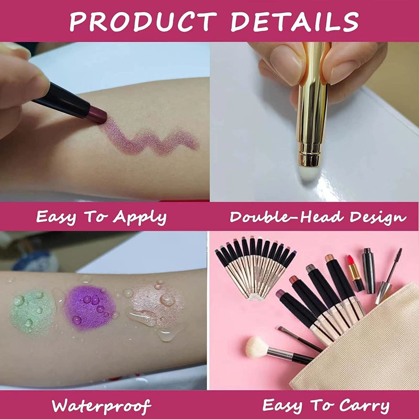 Blue Black Eyeshadow stick and Sponge Makeup Brush, Smooth Cream Shimmer Shadow Pencil Long Lasting Waterproof Eye Shadow Highlighter Stick Makeup , Hypoallergenic Eyeshadow, Highlighter Eye Liner