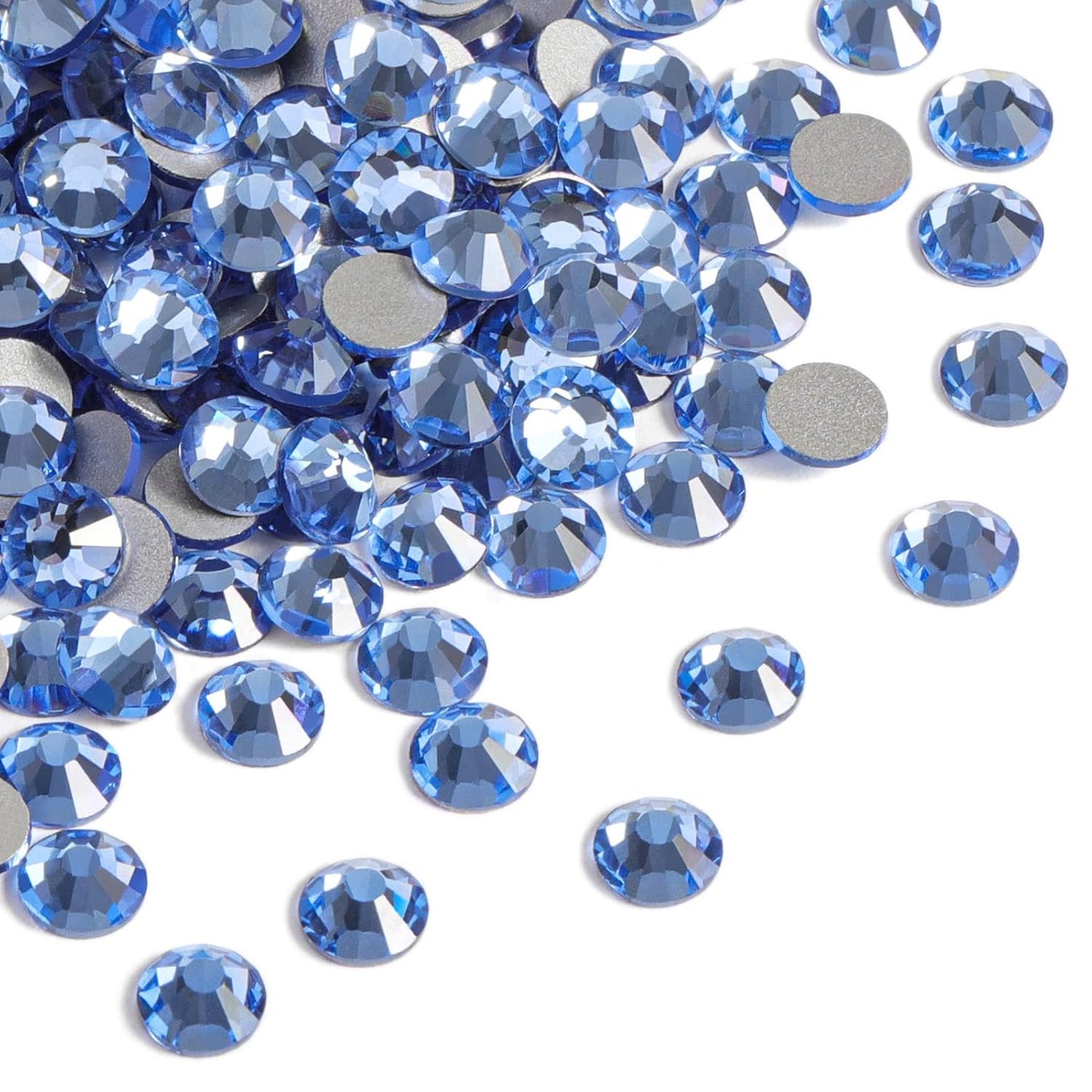 beadsland Flat Back Crystal Rhinestones Round Gems for Nail Art and Craft Glue Fix, Light Blue (2.9-3.0mm) SS12/1440pcs
