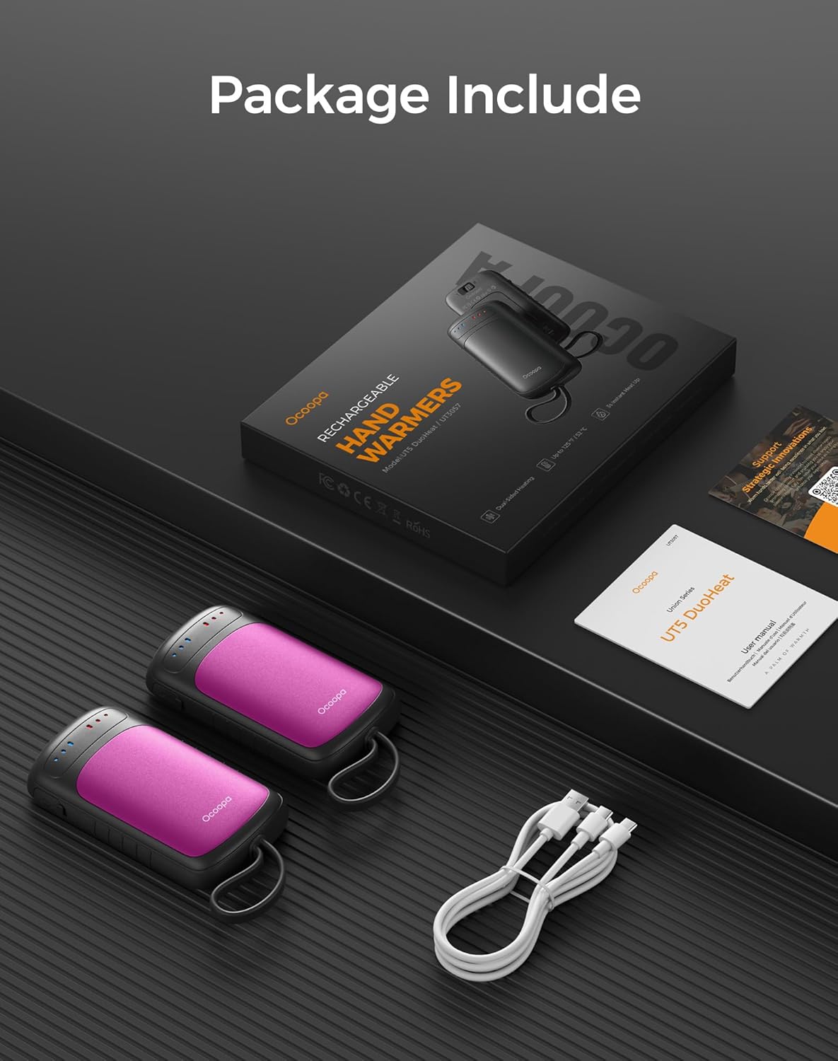 OCOOPA Hand-Warmers-Rechargeable Dual Sided, 2 in 1 Electric-Hand -Warmers with UL Certified, 3 Heating Level, Pocket Sized USB Hand Warmers for Camping, Hunting, Commuting, Gifts for Men, UT5 Duoheat