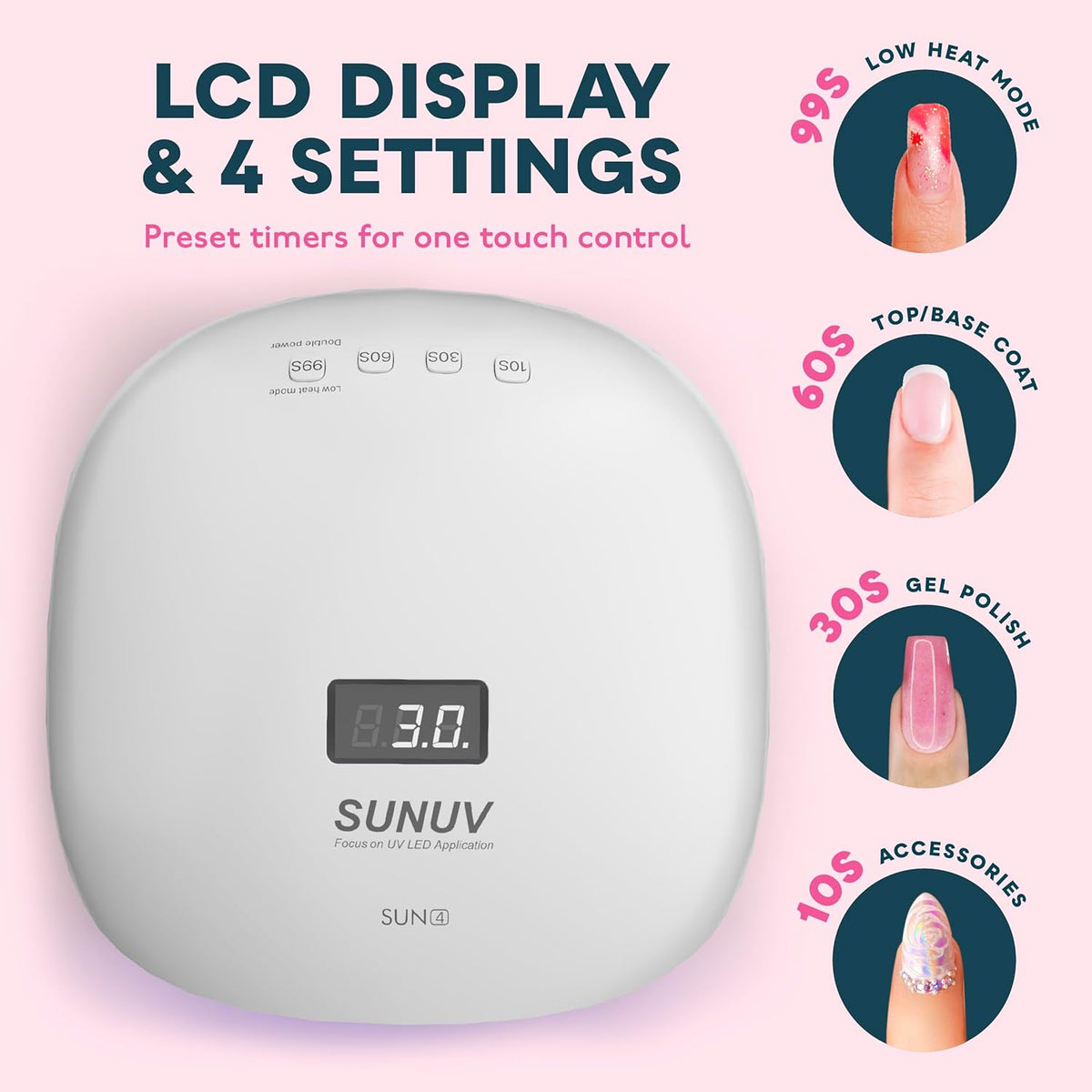 SUNUV UV LED Nail Lamp, UV Light for Nails Compatible with All Gel Polish, 36 LEDs with 4 Timer Settings, LCD Display for Home Salon SUN4 Black