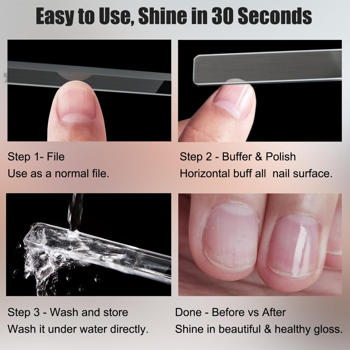Nano Glass Nail Shiner Kit, Multi-Purpose Nail Buffer for Shaping Buffing and Polishing Natural Nails, Fine Crystal Nail Files Set, Professional Manicure Tools for Home and Salon Use, 2 Pack