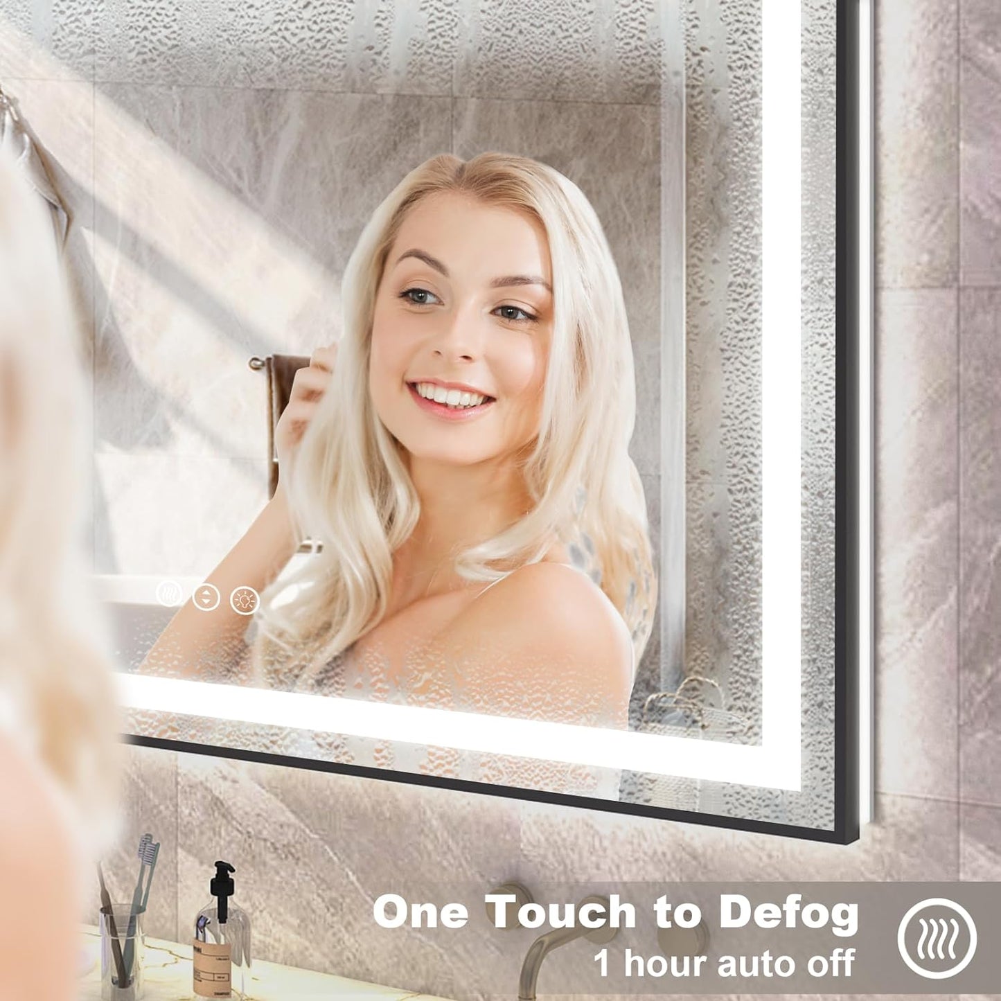 OKPAL LED Bathroom Mirror with Black Frame, 55x30 Lighted Mirrors for Bathroom Wall, Front and Backlit Bathroom Smart Mirror Dimmable, Anti-Fog, Memory, Shatterproof, ETL Listed