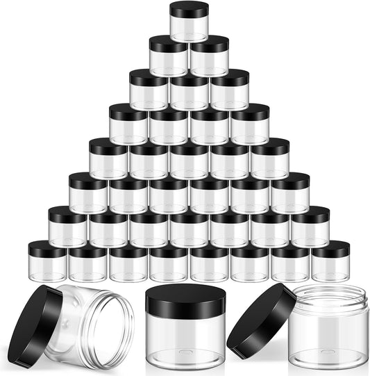 SATINIOR 36 Pieces 2.5 oz Plastic Jars with Lids Wide Mouth Airtight Reusable Container Acrylic Cosmetic Small Jars for Lotions Ointments Travel Toiletries Creams Make up Storage(Black)