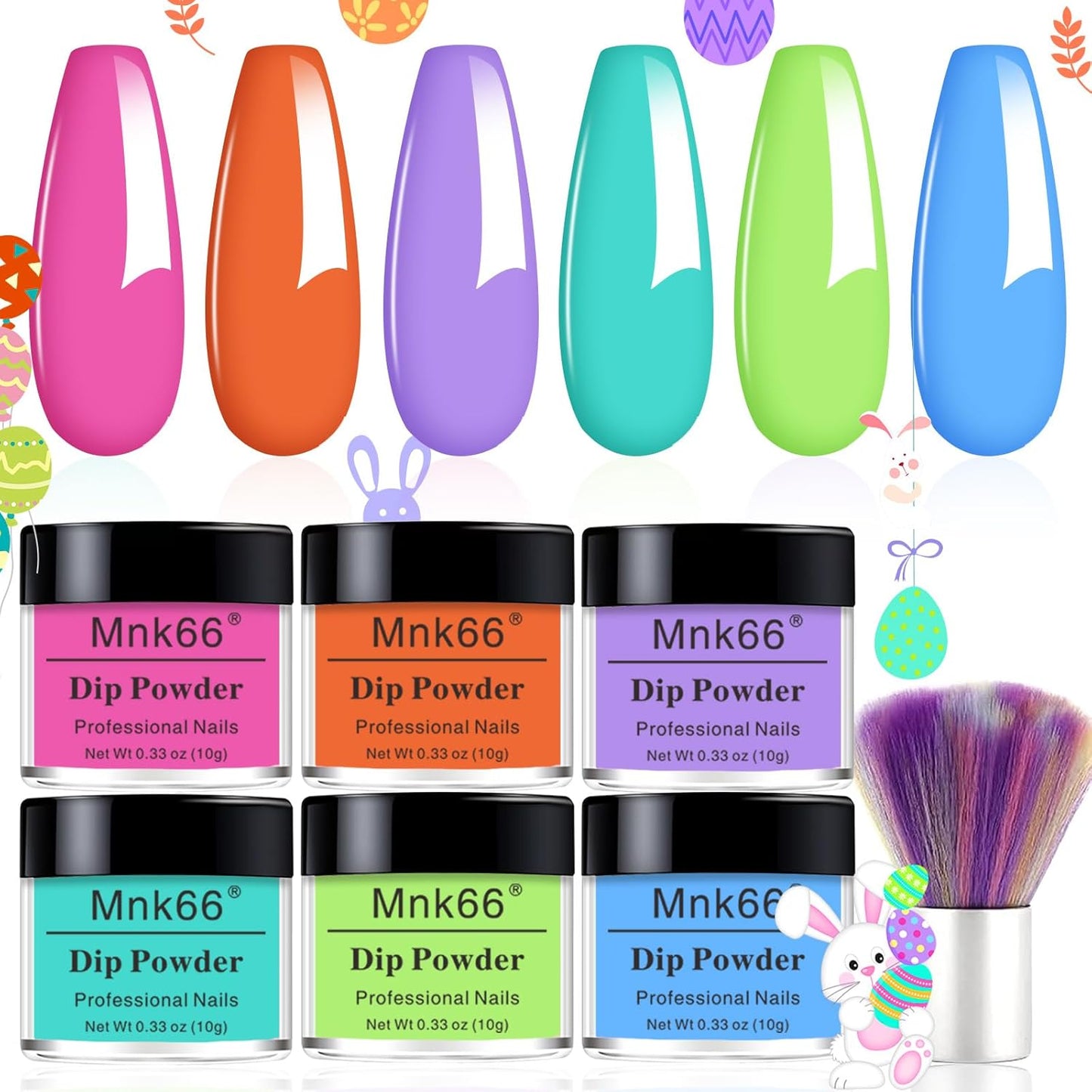 Neon Dip Powder Set, 6 Colors - Glossy Nail Art Manicure DIY Salon Home Gift for Ladies (YYSDDPS-04-6pcs)