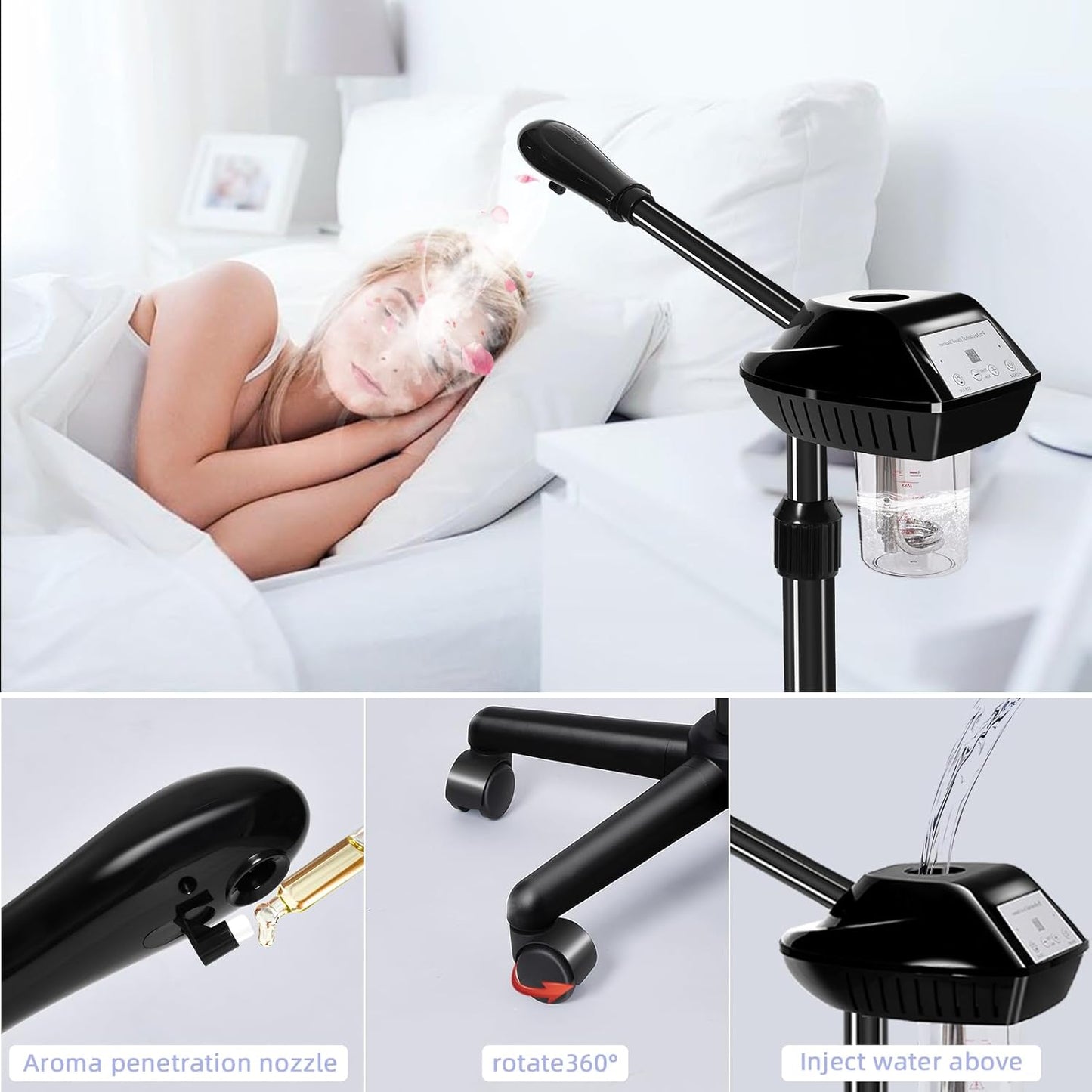 Facial Steamer, Face Steamer on on Wheels with More Steam, Adjustable Height for Face Steamer Suitable for Personal Home and Professional Personal Care Places，Moisturizing and Hydrating.