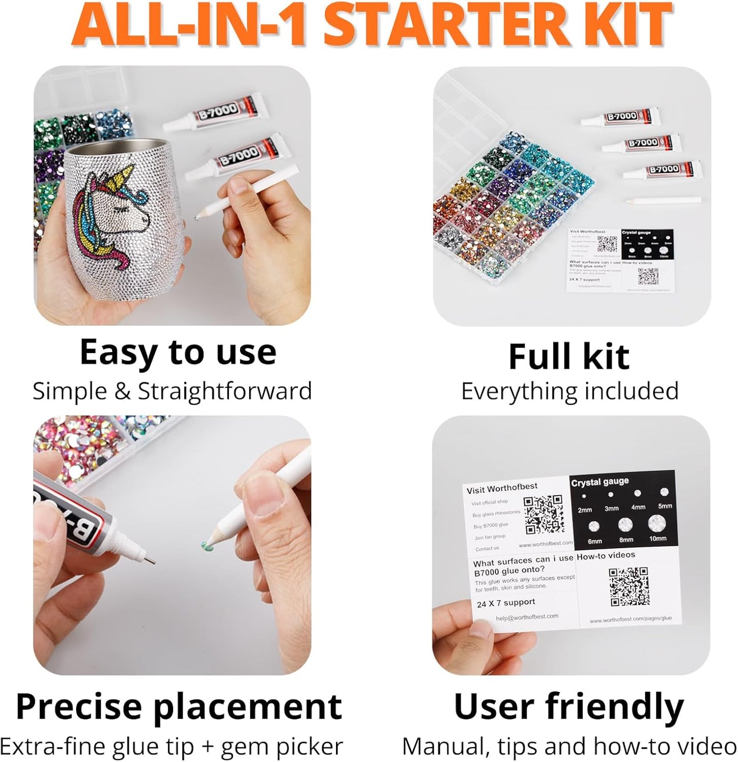 30000Pcs Resin Jelly Rhinestones Set for Crafting Bedazzling, Orange AB Flatback Gems Jewels for Crafts Clothes Shoes Fabric Outfit Nails Makeup, Flat Back Crystal 2-6mm with b 7000 Glue