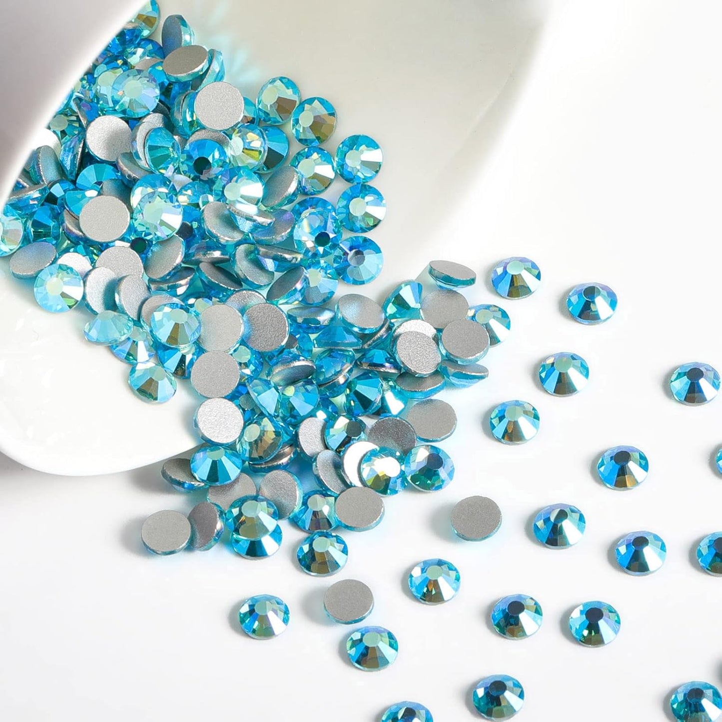 Beadsland 1440 Pieces Flat Back Crystal Rhinestones Round Gems,Aquamarine AB,SS12,3.0-3.2mm