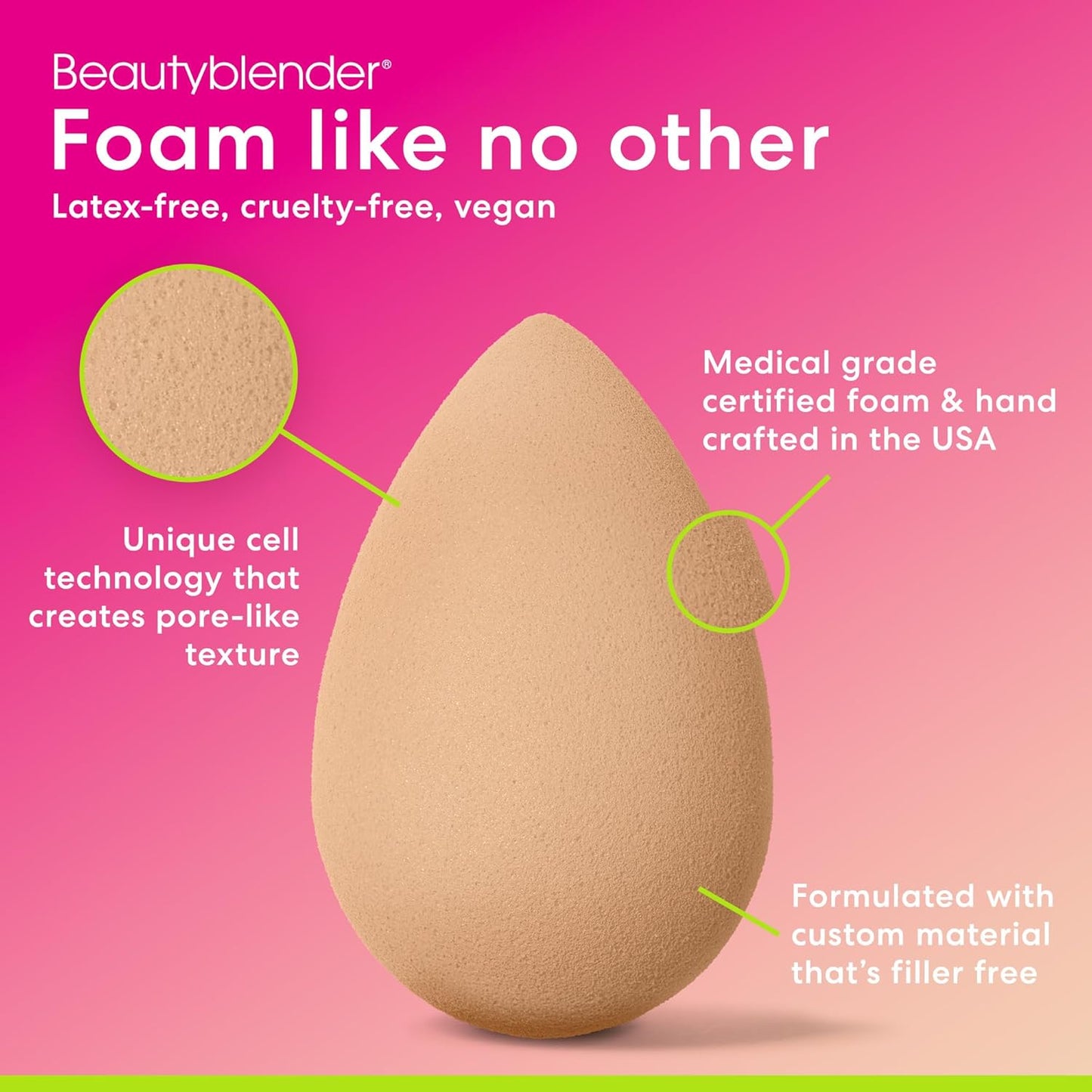 Beautyblender® | Nude Beige Beauty Blender Makeup Sponge, Super-Soft Foam Easily Blends Foundations, Powders & Creams, Made in USA, Reusable, Washable, Streak Free Application, Vegan, Cruelty Free