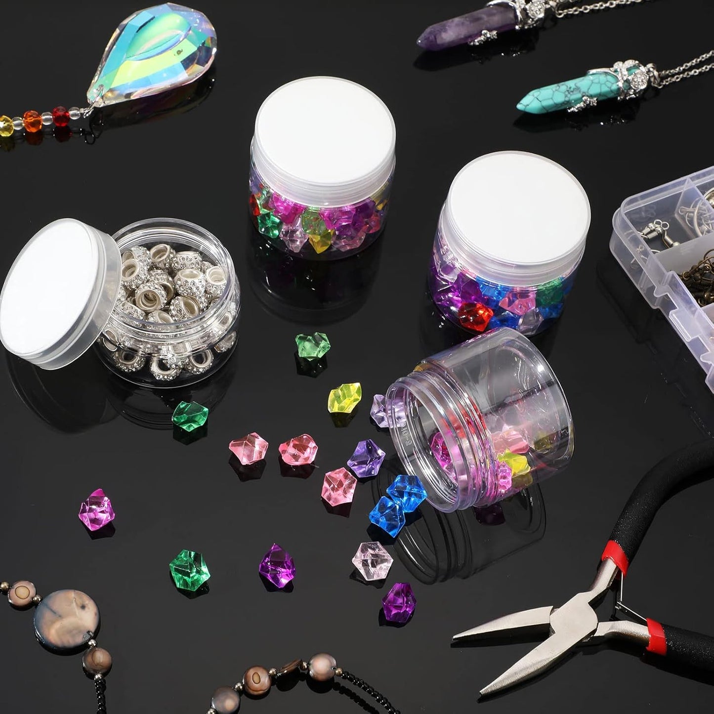 SATINIOR 100 Pcs Plastic Jars with Lids Small Containers Lids Wide Mouth Small Plastic Containers for Lotion Cream Rhinestones Body Butters Travel Storage(2 oz,Clear)