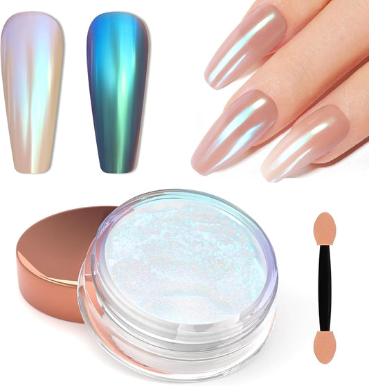Laza Chameleon Pearl Chrome Nail Powder, Glazed Donut Metallic Mirror Effect Pigment, Iridescent Aurora Nail Glitter Holographic Fairy Dust Nail Art Supplies Nail Techs, Resin Craft – Mermaid Legend