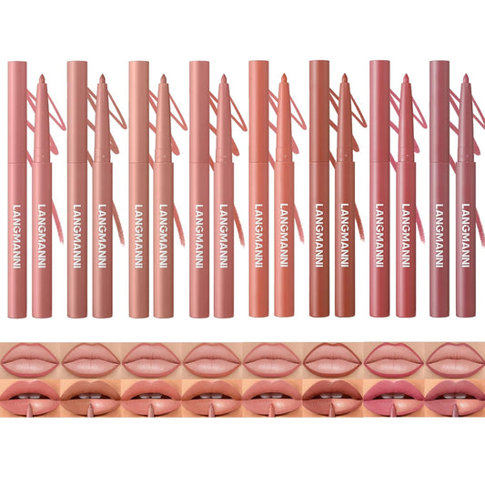 LANGMANNI 8Pcs Sculpting Matte Velvet Lip Liner Set,Smooth Creamy Texture,Waterproof And High Pigmented For Girls Daily Application Lip Makeup(1+2+3+4+5+6+7+8)